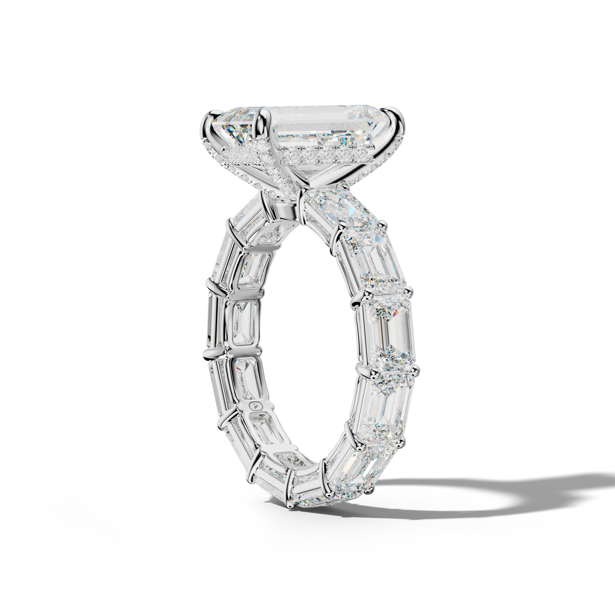 Miracle Emerald Cut Diamond Engagement Ring With East West Emerald Cut Side Stones