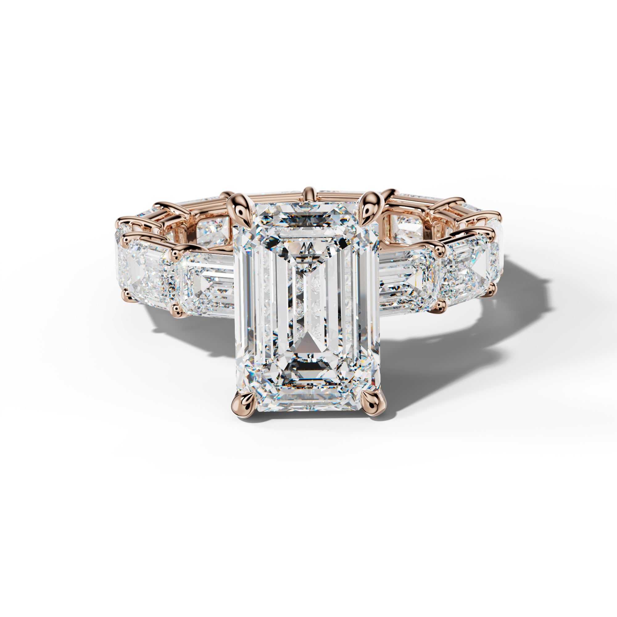 Miracle Emerald Cut Diamond Engagement Ring With East West Emerald Cut Side Stones