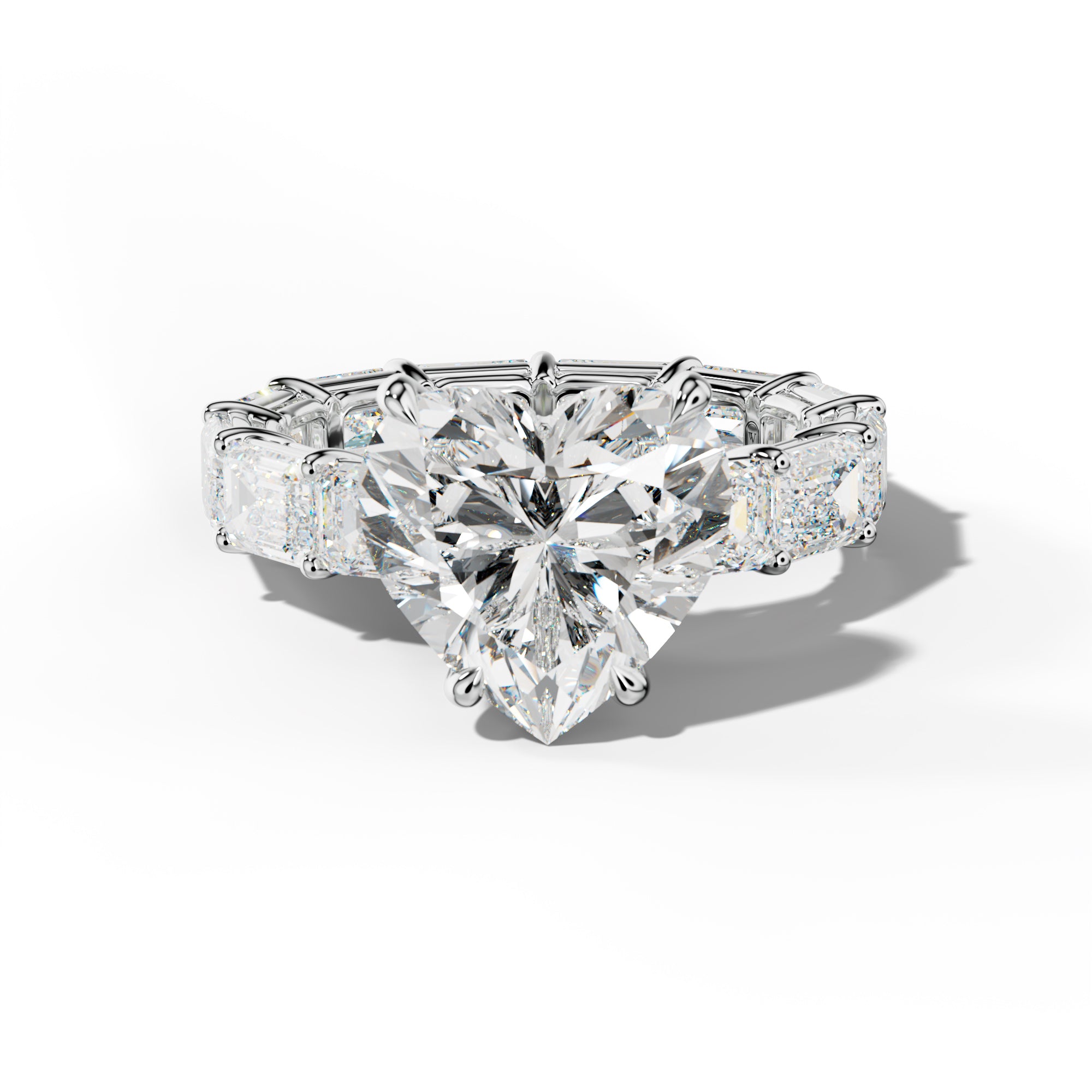 Miracle Heart Diamond Engagement Ring With East West Emerald Cut Side Stones