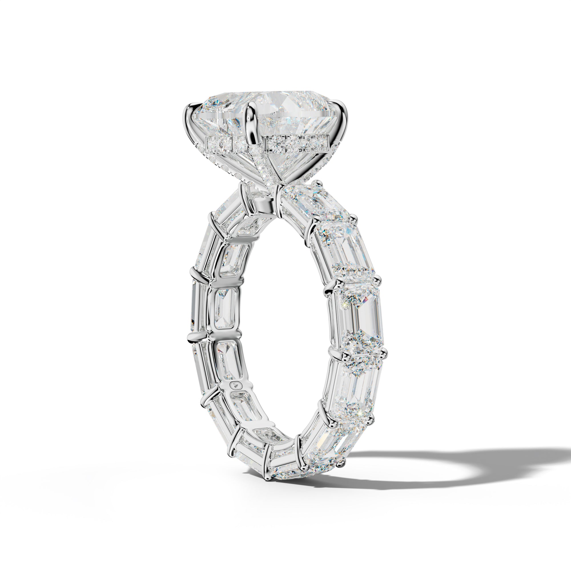 Miracle Heart Diamond Engagement Ring With East West Emerald Cut Side Stones