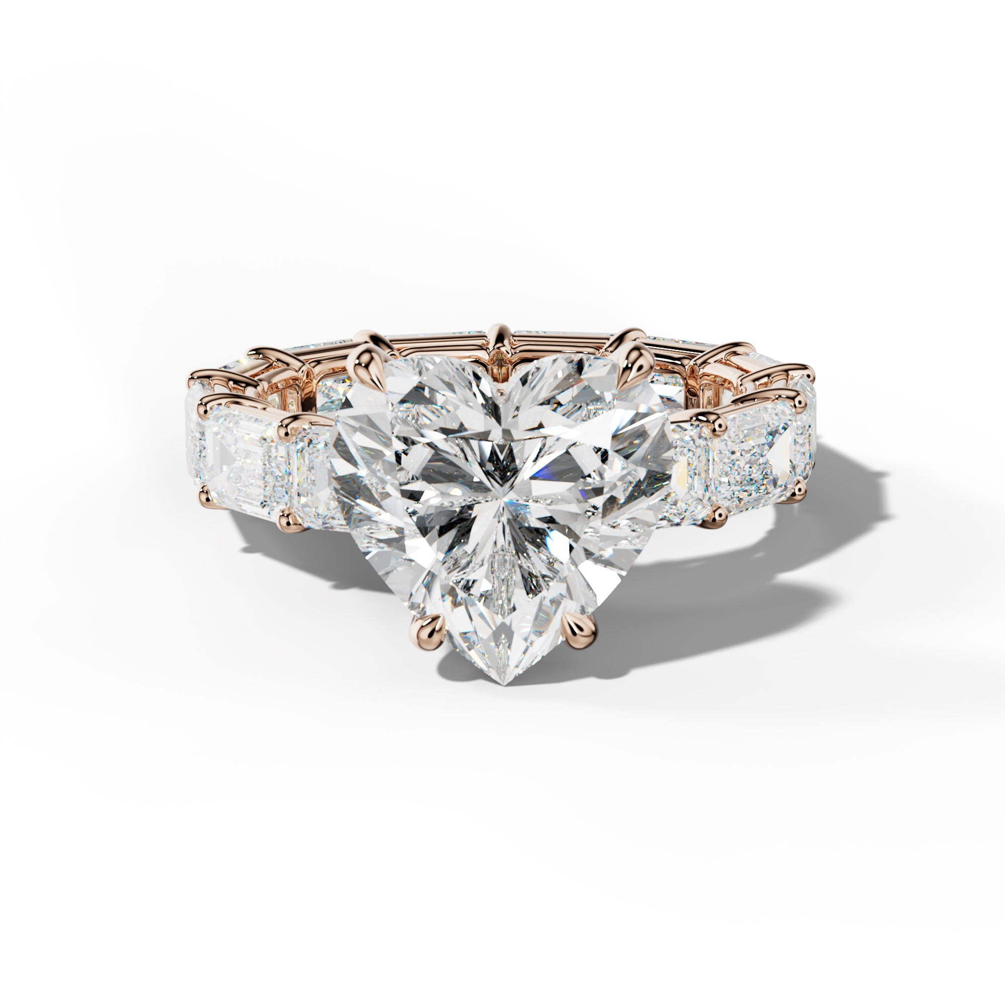 Miracle Heart Diamond Engagement Ring With East West Emerald Cut Side Stones