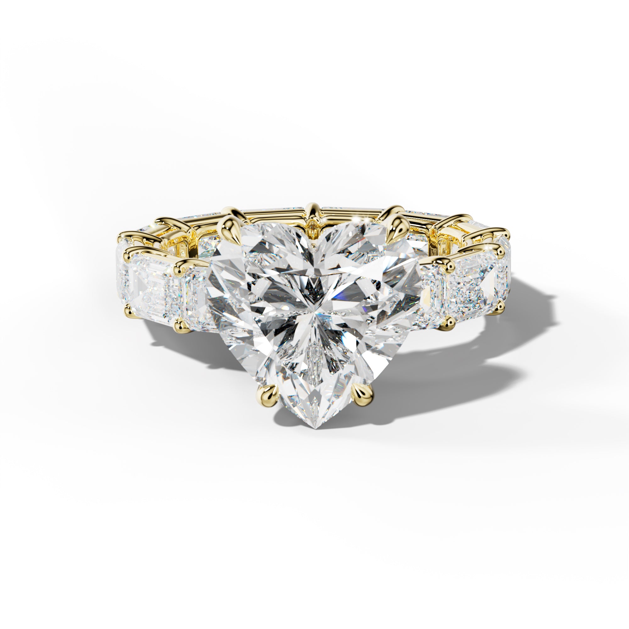 Miracle Heart Diamond Engagement Ring With East West Emerald Cut Side Stones