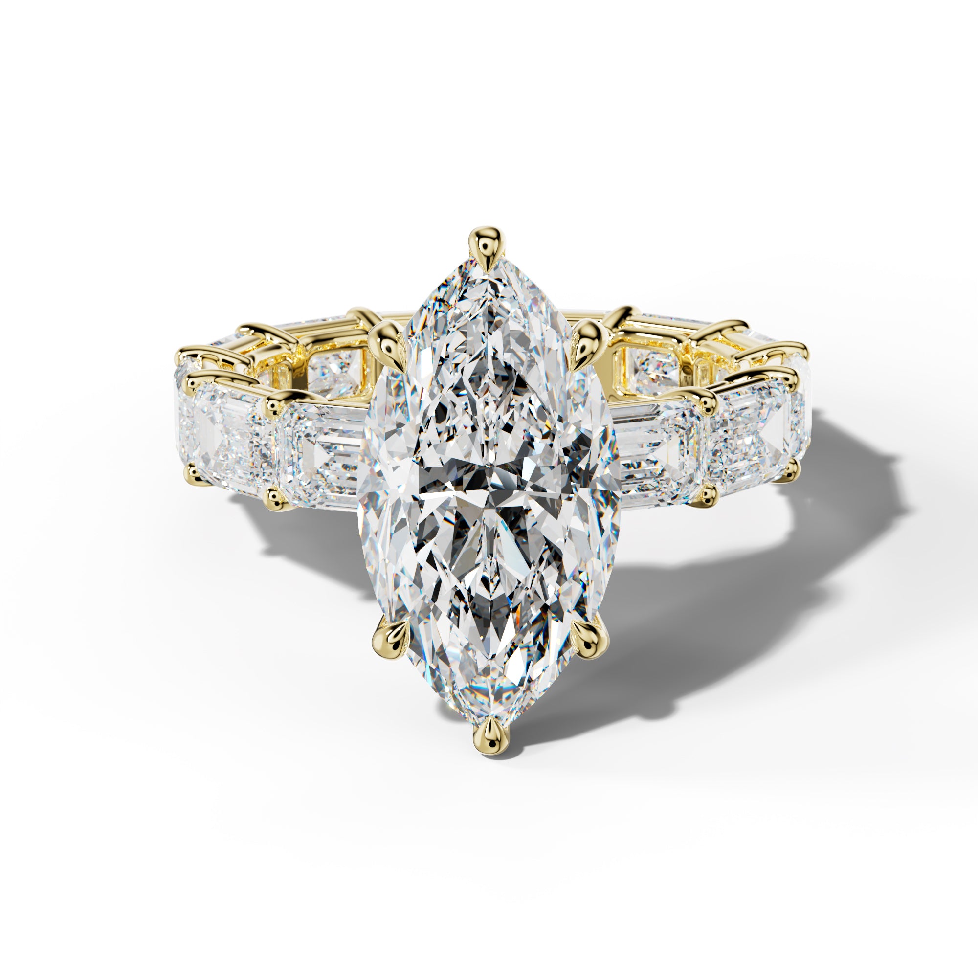 Miracle Marquise Diamond Engagement Ring With East West Emerald Cut Side Stones