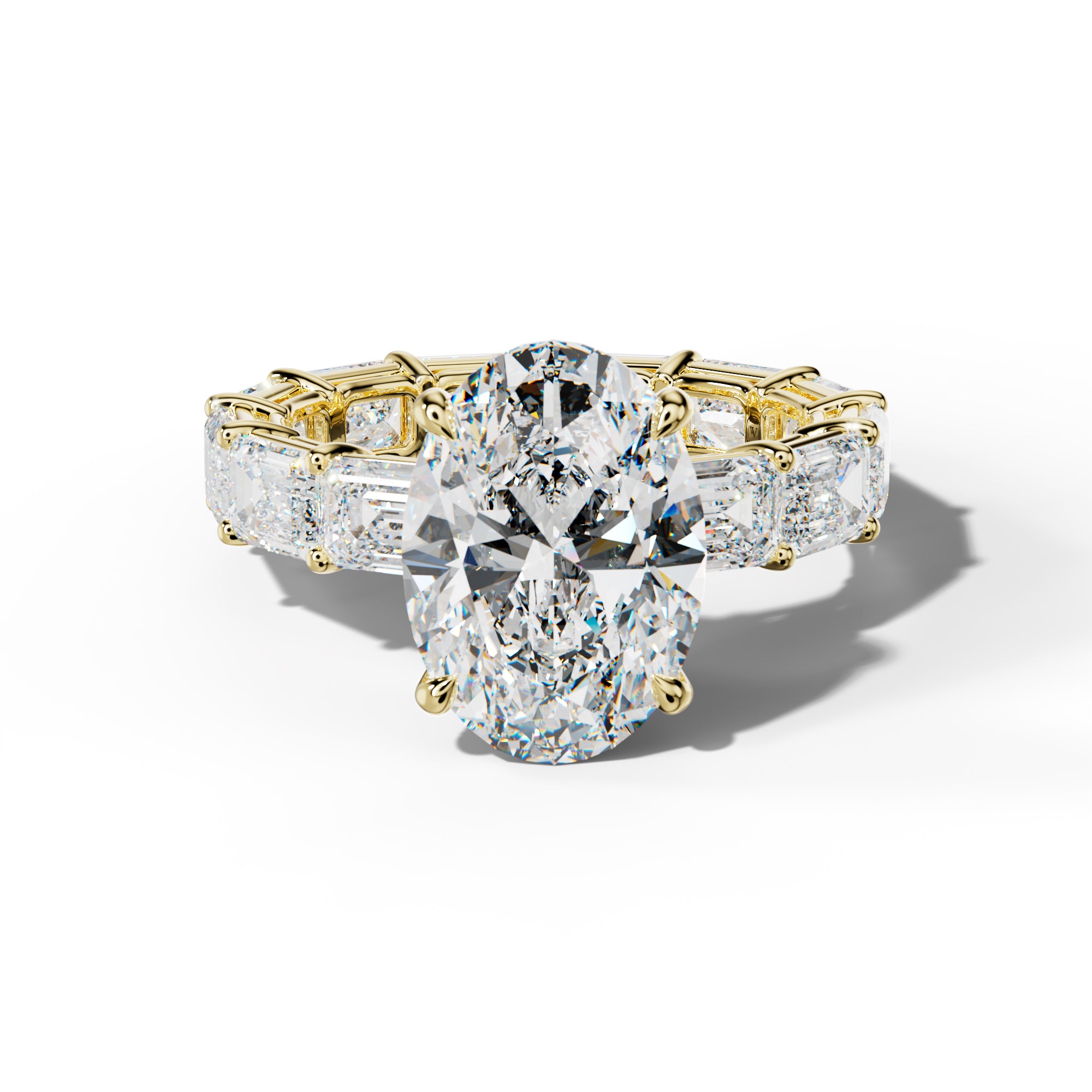 Miracle Oval Diamond Engagement Ring With East West Emerald Cut Side Stones