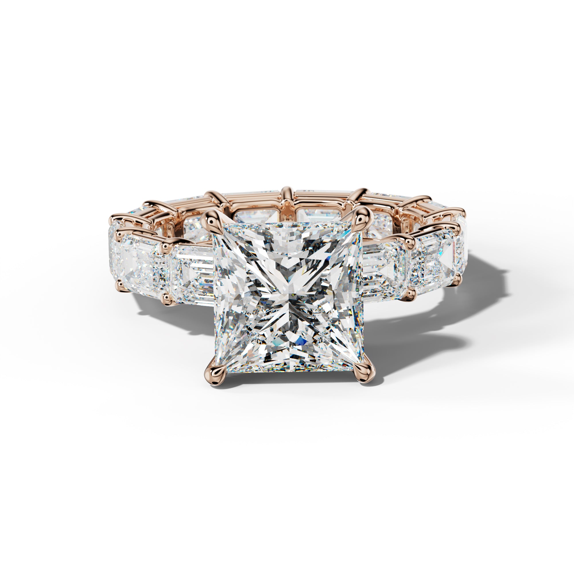 Miracle Princess Cut Engagement Ring With East West Emerald Cut Side Stones