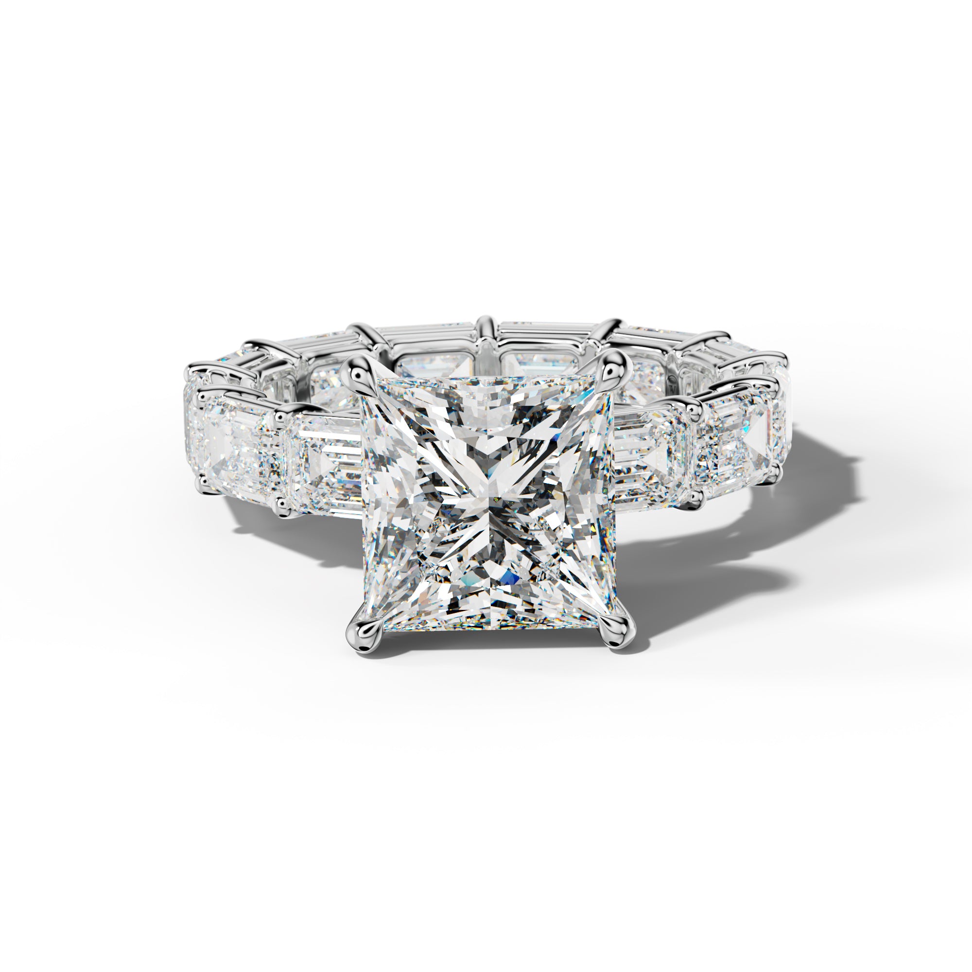 Miracle Princess Cut Engagement Ring With East West Emerald Cut Side Stones