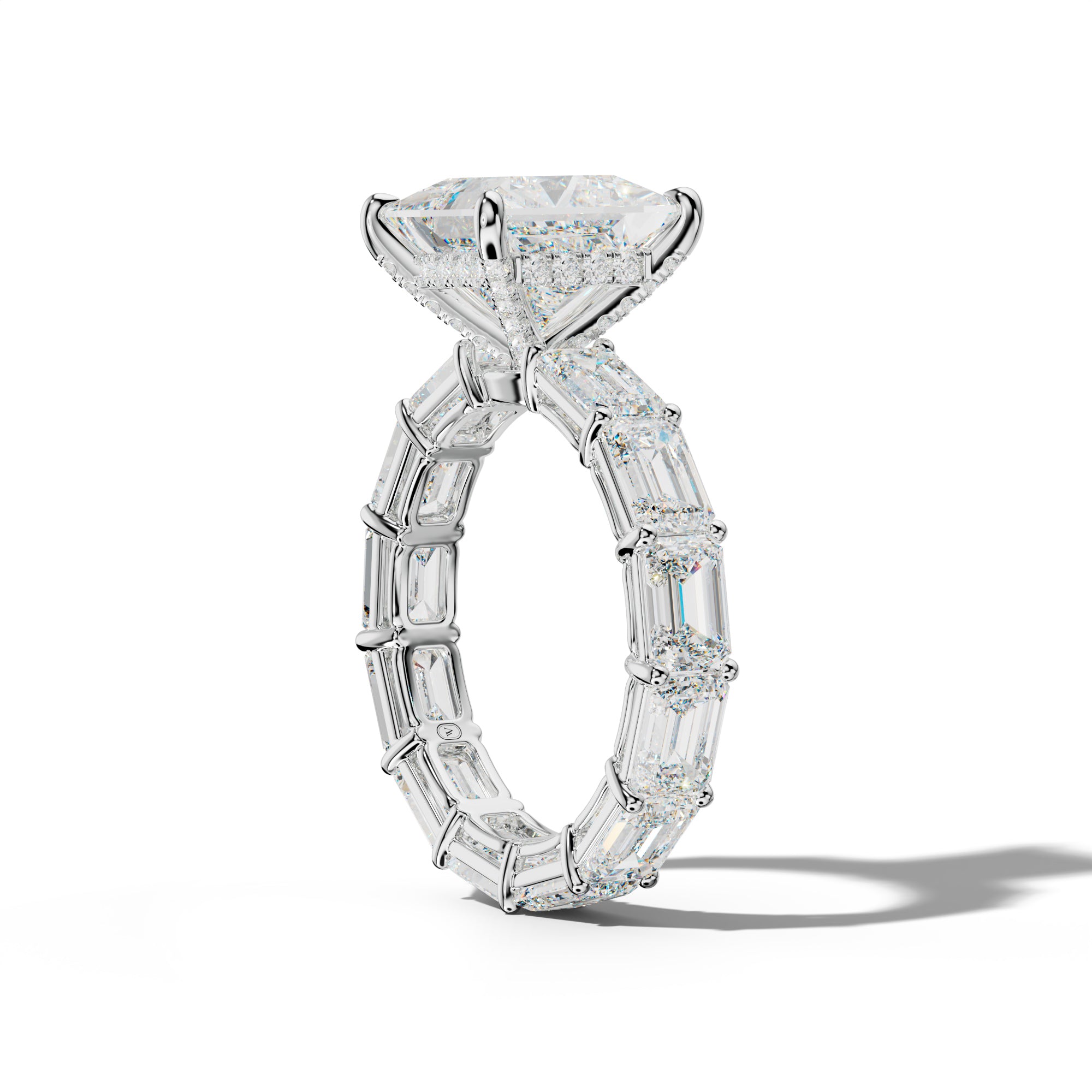 Miracle Princess Cut Engagement Ring With East West Emerald Cut Side Stones
