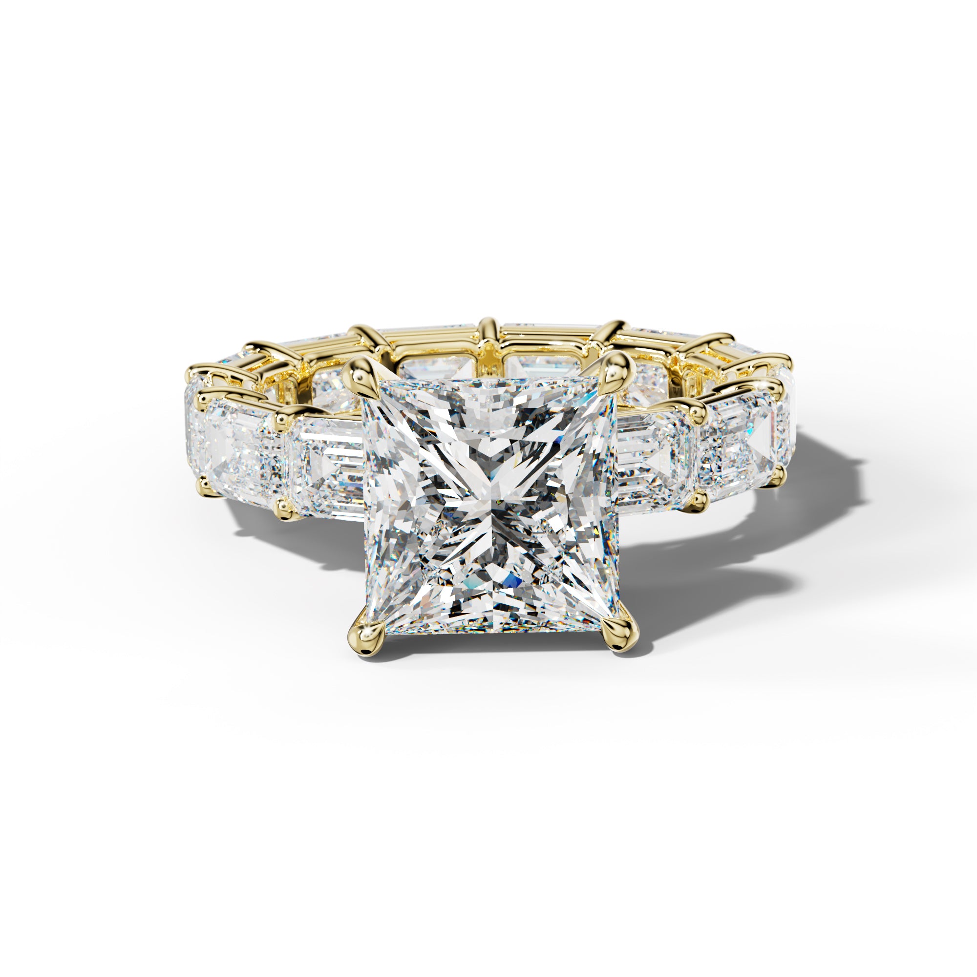 Miracle Princess Cut Engagement Ring With East West Emerald Cut Side Stones