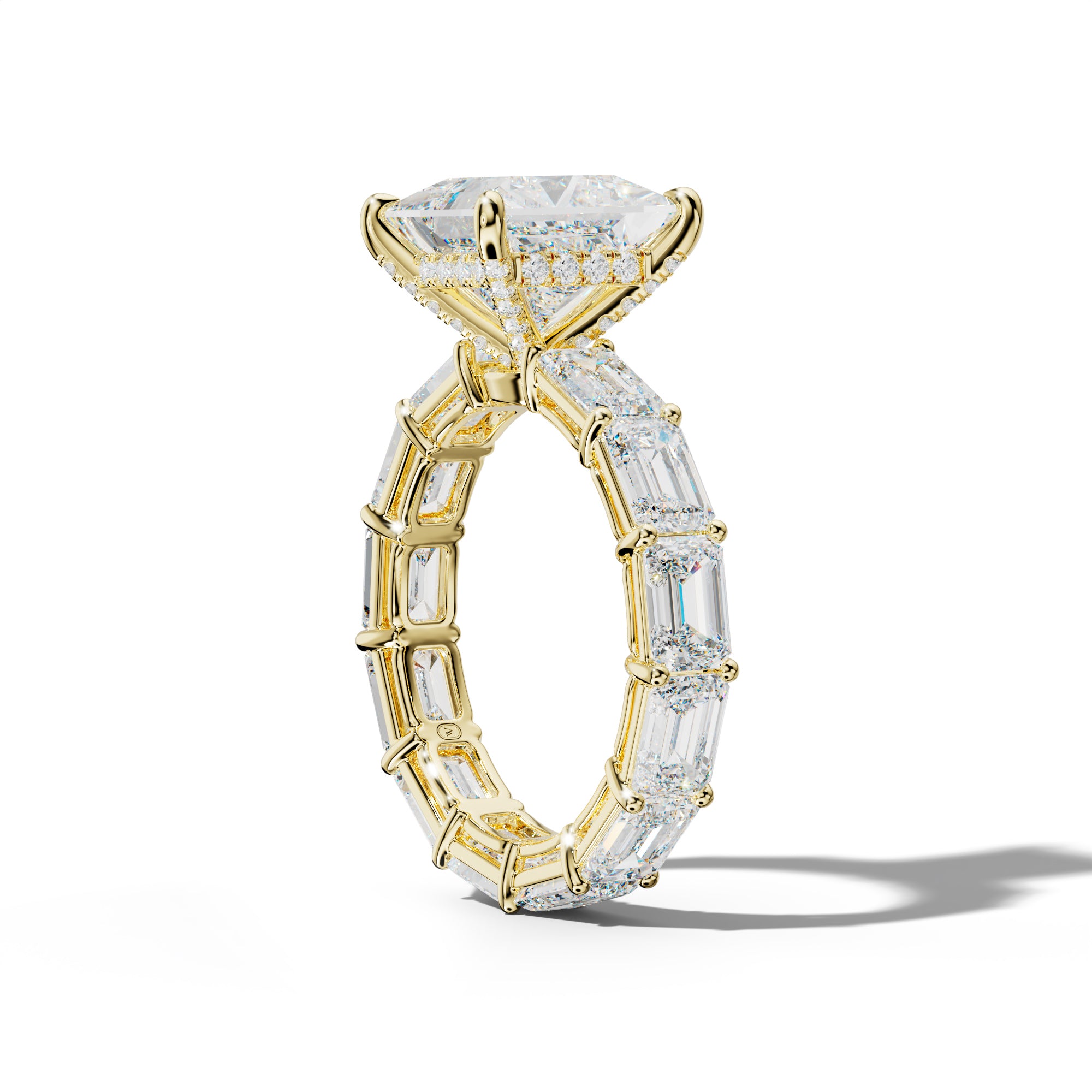 Miracle Princess Cut Engagement Ring With East West Emerald Cut Side Stones