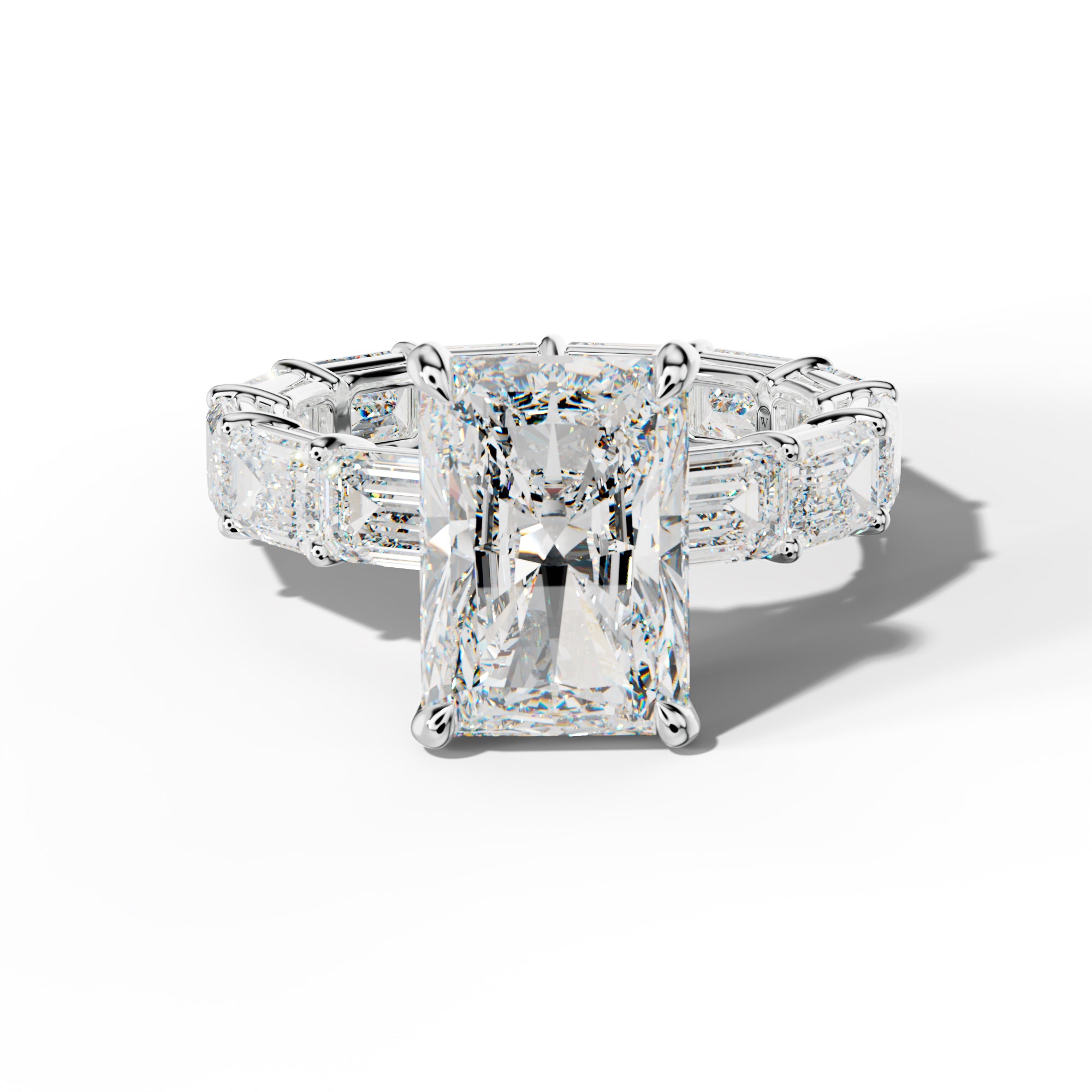 Miracle Radiant Diamond Engagement Ring With East West Emerald Cut Side Stones