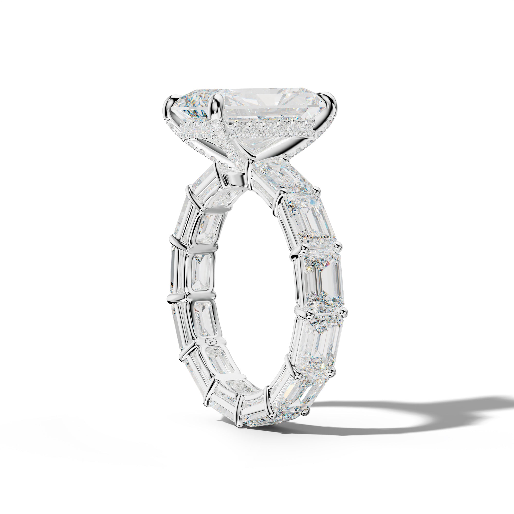 Miracle Radiant Diamond Engagement Ring With East West Emerald Cut Side Stones
