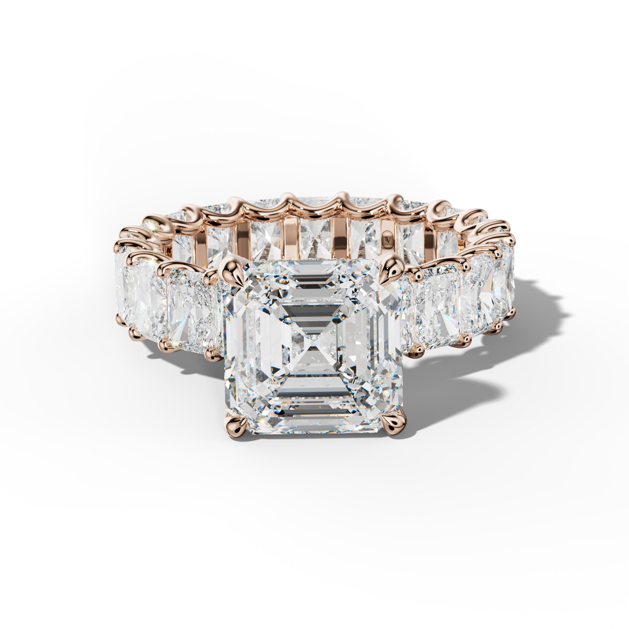 Parker Asscher Diamond Engagement Ring With Radiant Side Stones