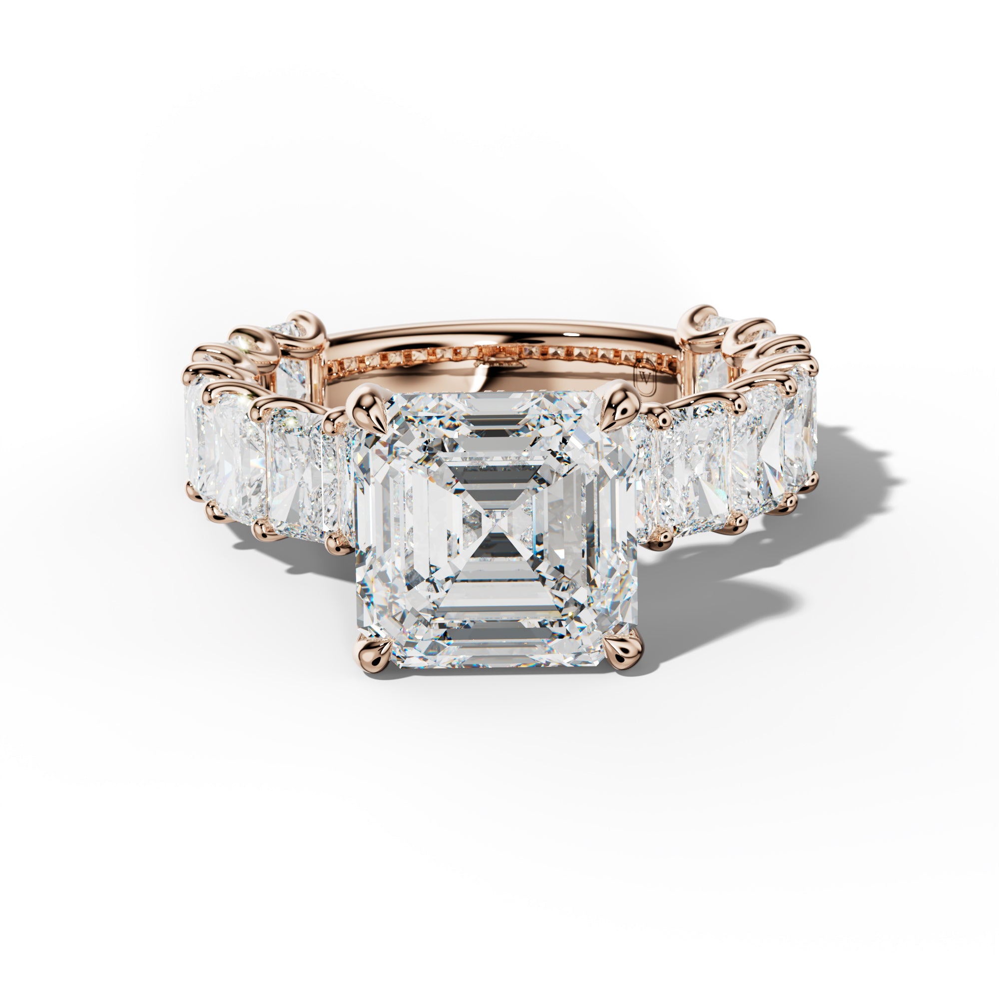 Catalina Asscher Diamond Engagement Ring With Radiant Side Stones