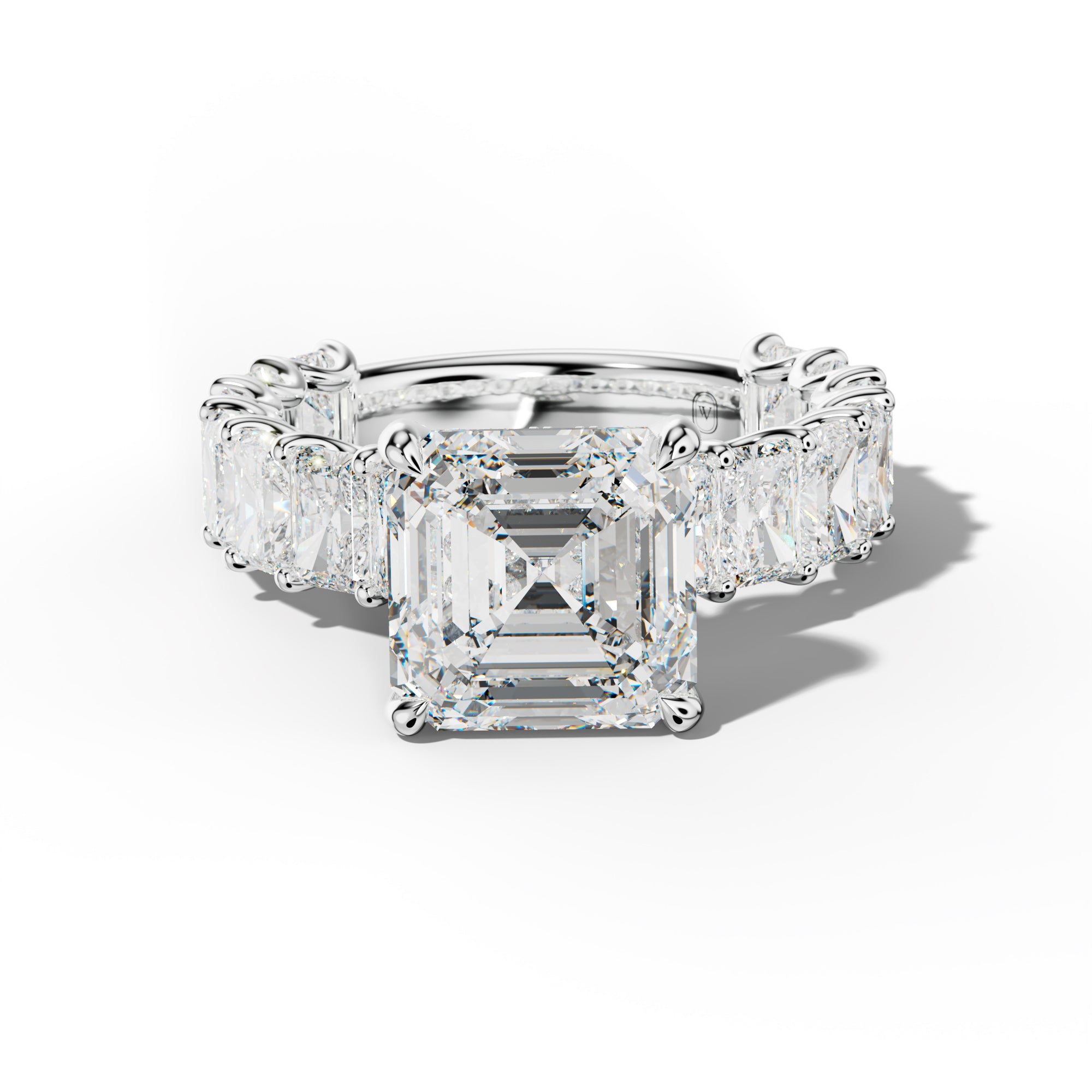 Catalina Asscher Diamond Engagement Ring With Radiant Side Stones