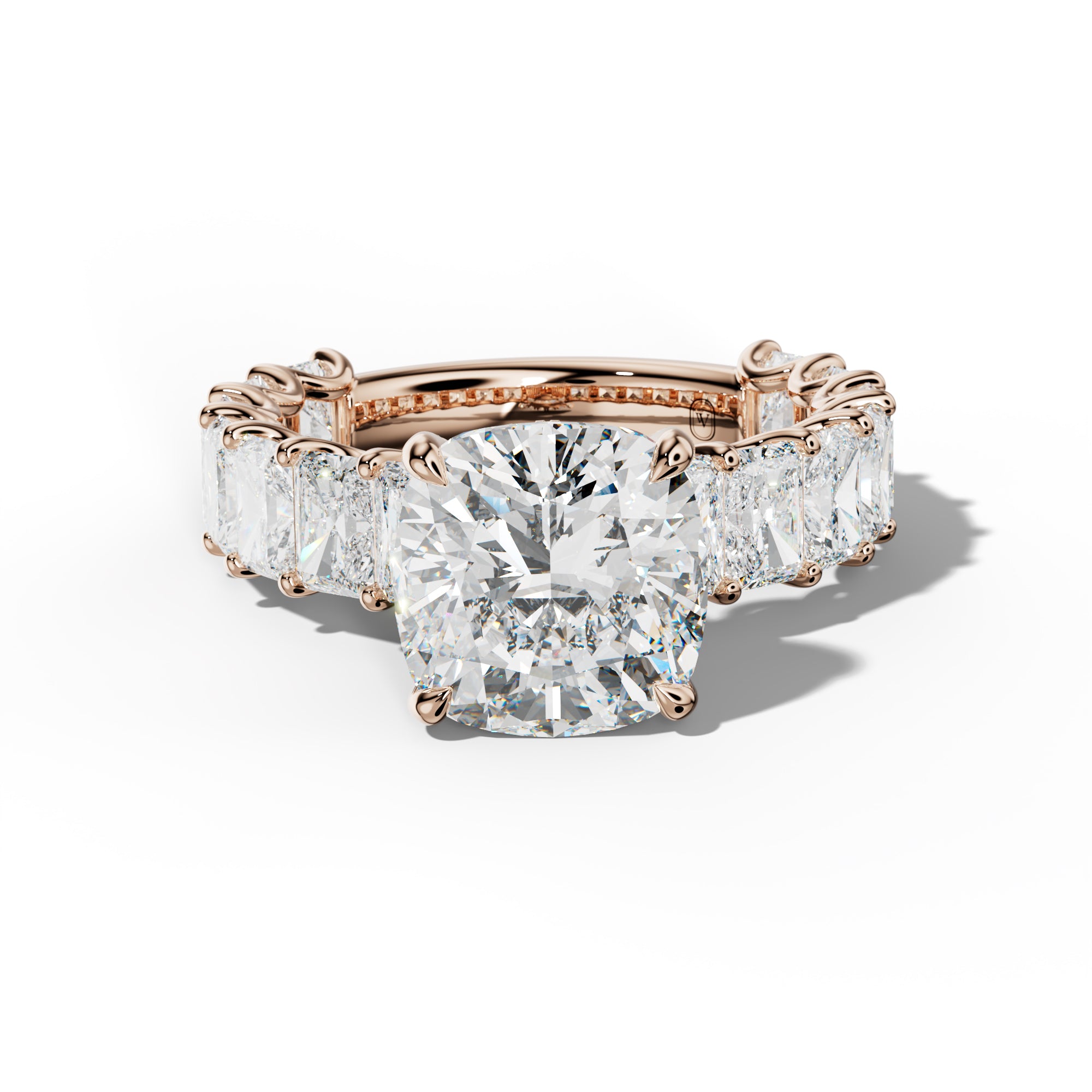 Catalina Cushion Diamond Engagement Ring With Radiant Side Stones
