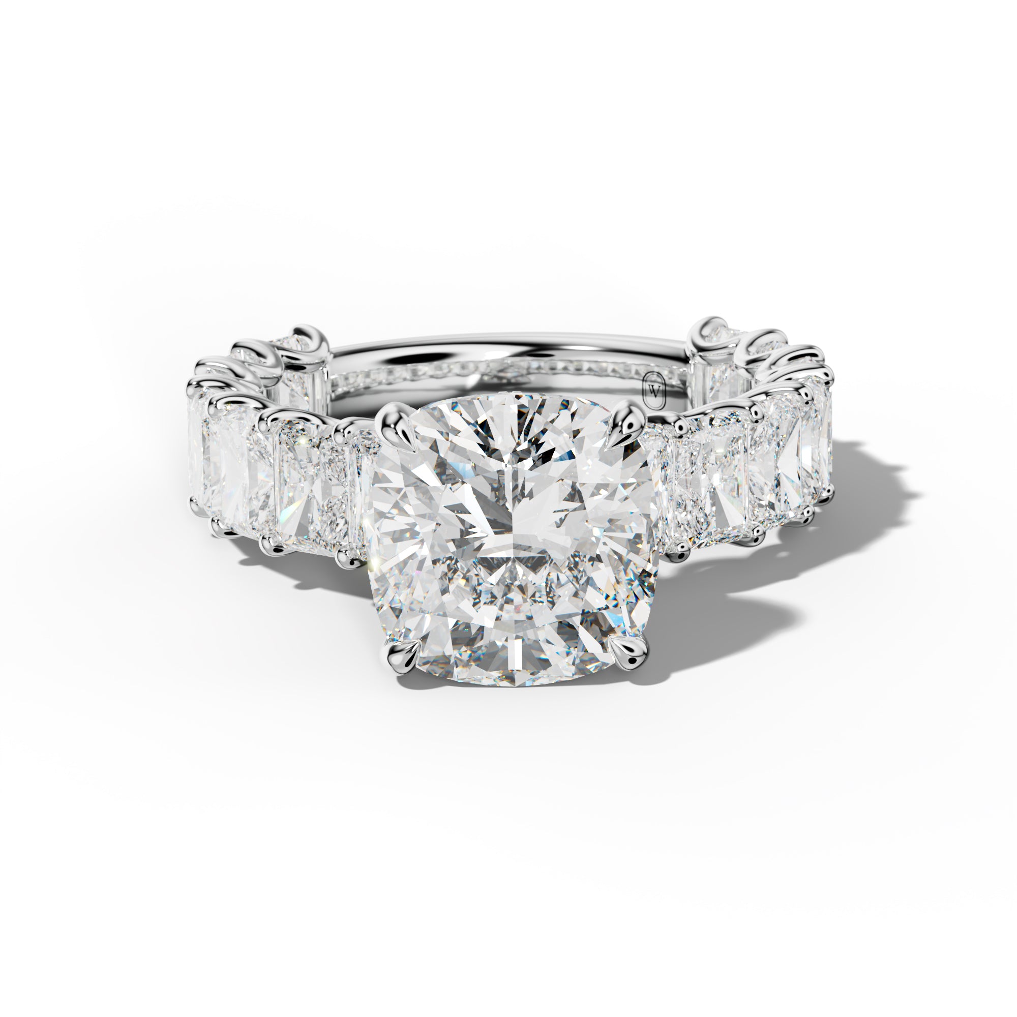 Catalina Cushion Diamond Engagement Ring With Radiant Side Stones