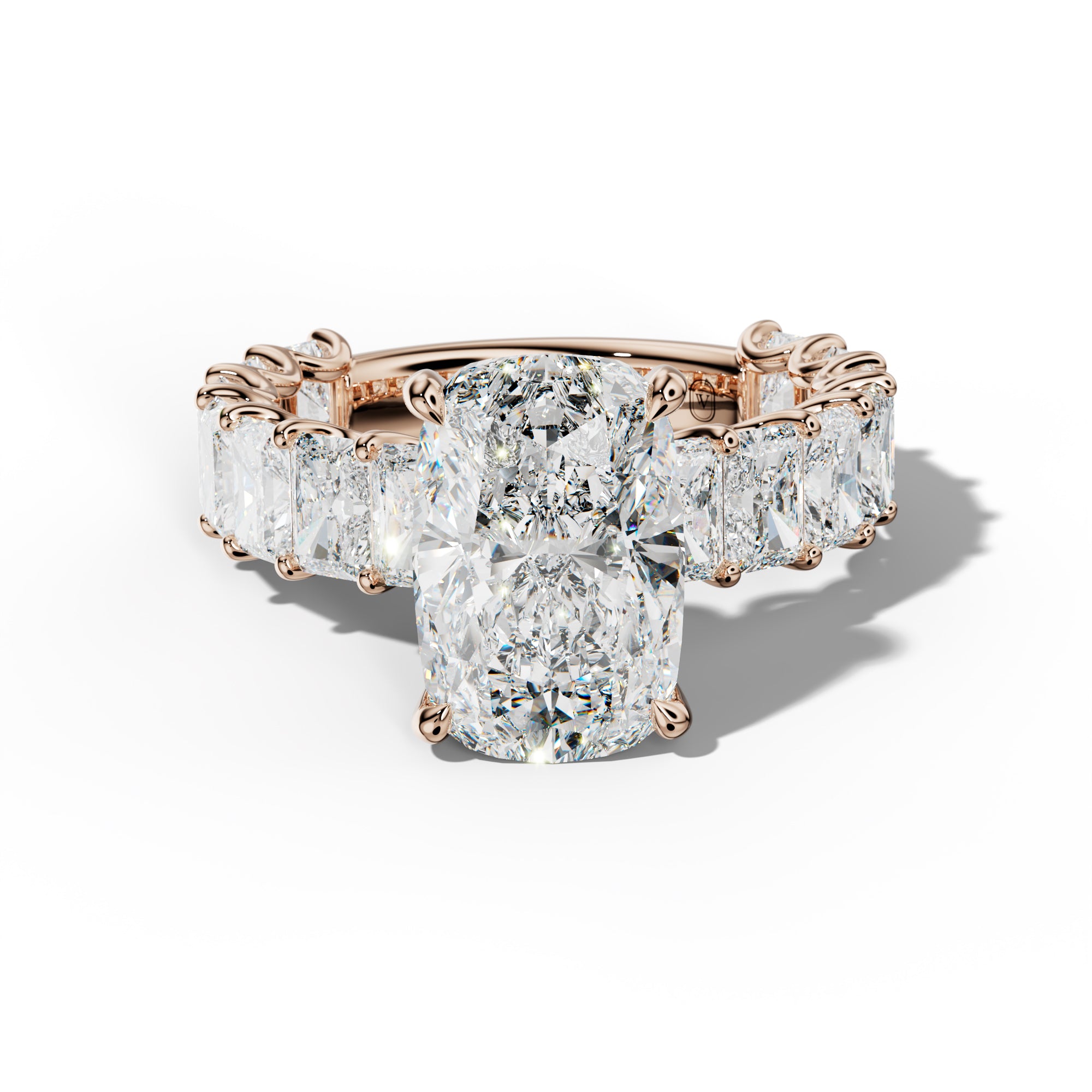 Catalina Elongated Cushion Diamond Engagement Ring With Radiant Side Stones