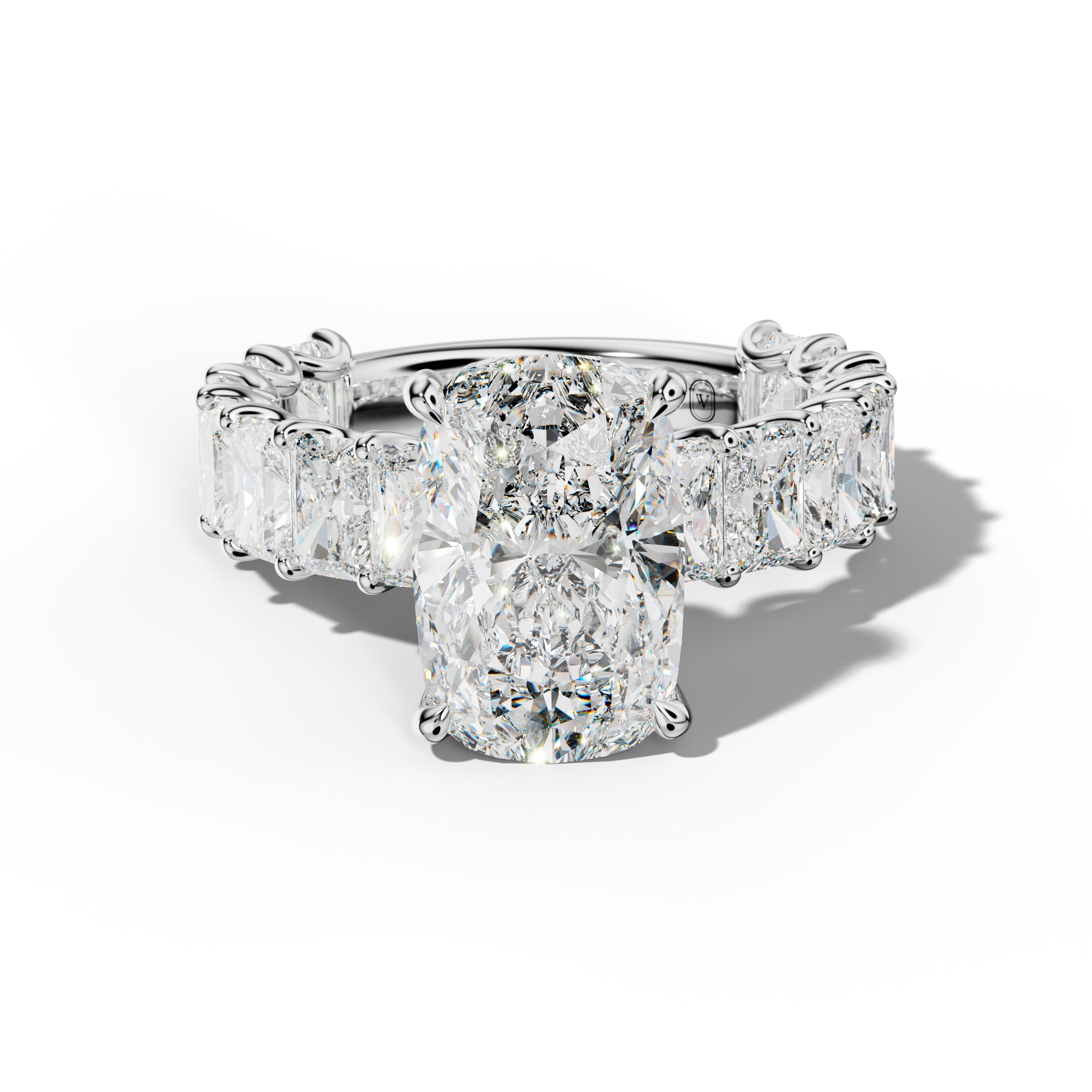 Catalina Elongated Cushion Diamond Engagement Ring With Radiant Side Stones