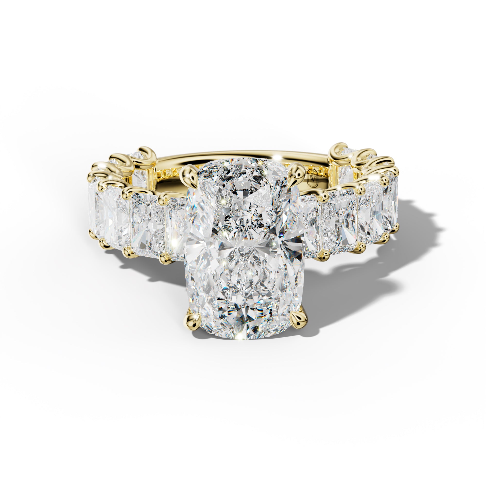 Catalina Elongated Cushion Diamond Engagement Ring With Radiant Side Stones