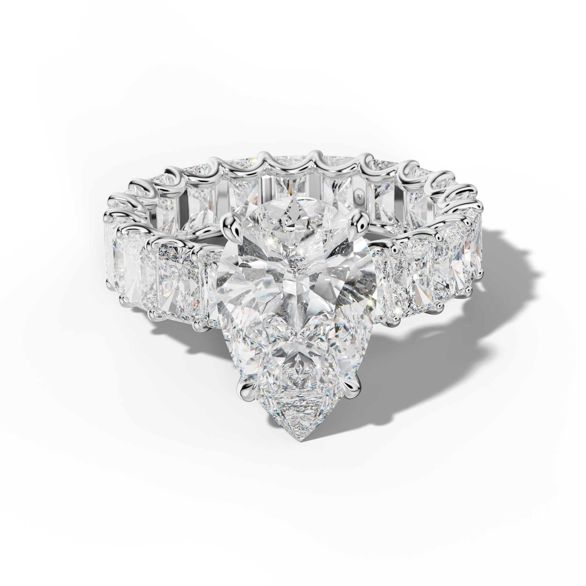 Parker Pear Shape Engagement Ring With Radiant Side Stones