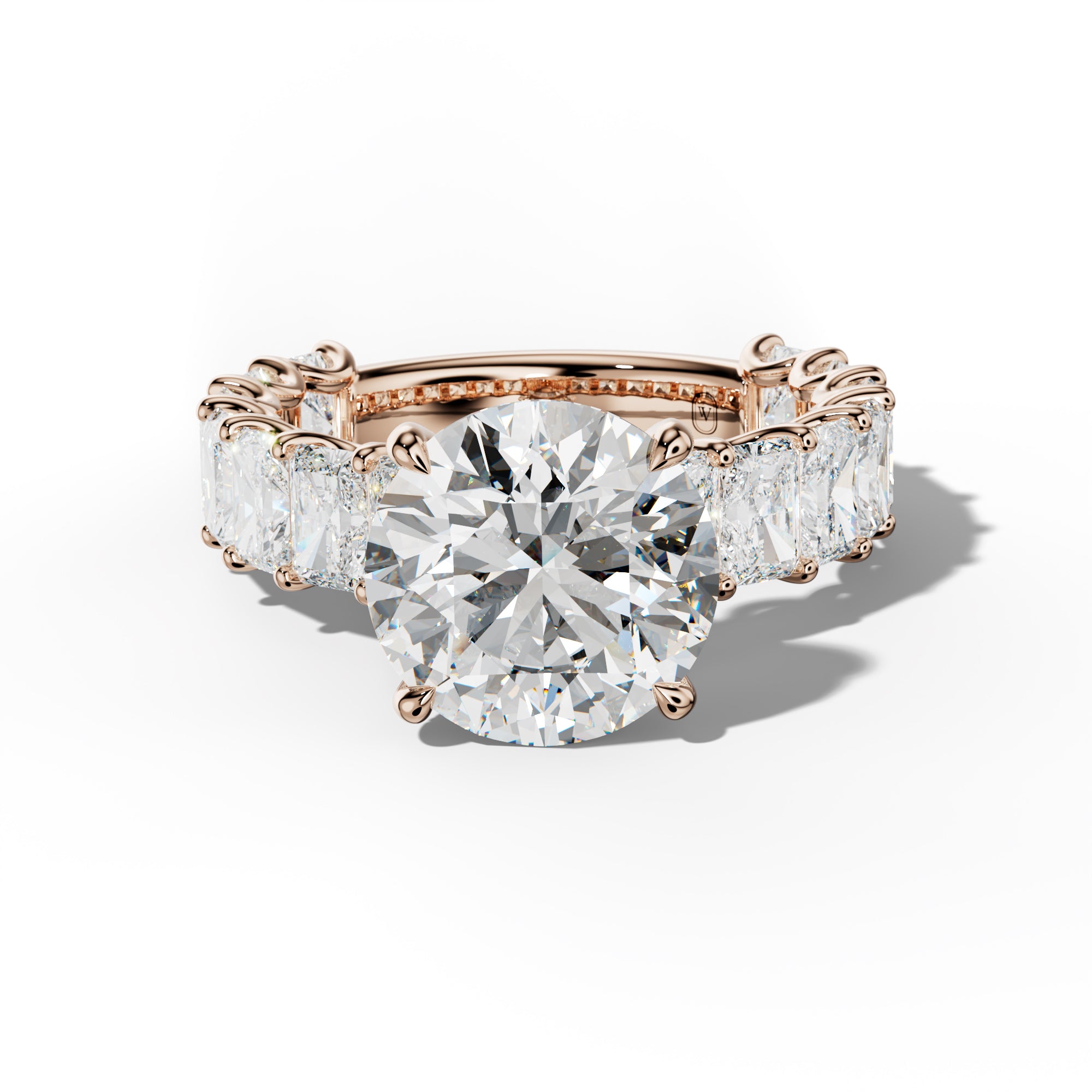 Catalina Round Diamond Engagement Ring With Radiant Side Stones