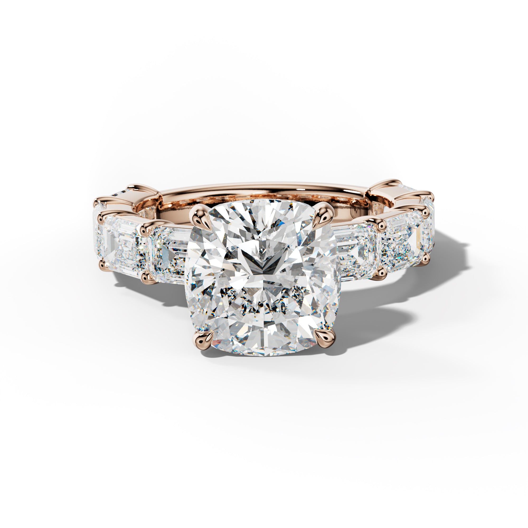 Adriana Cushion Diamond Engagement Ring With East West Emerald Cut Side Stones