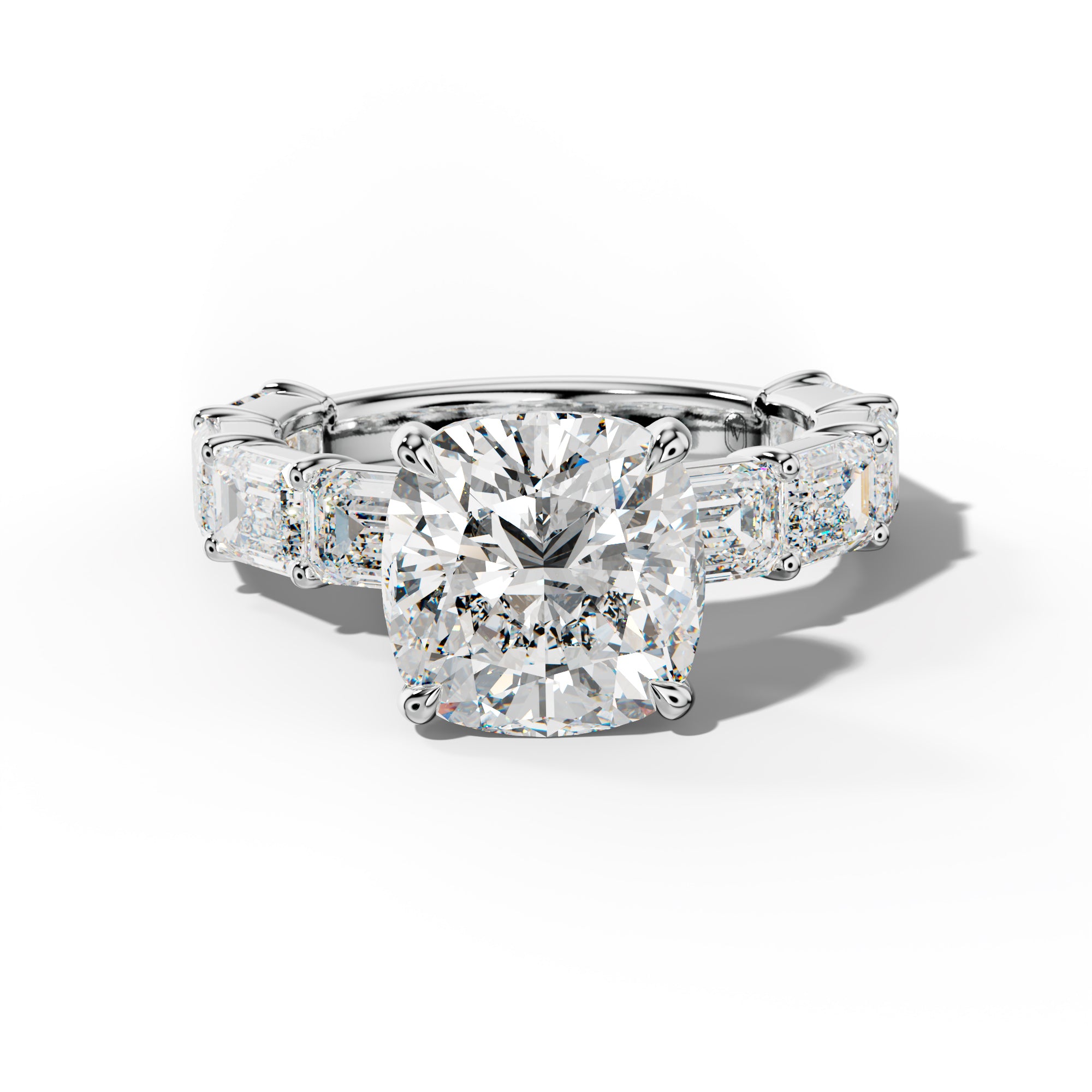Adriana Cushion Diamond Engagement Ring With East West Emerald Cut Side Stones