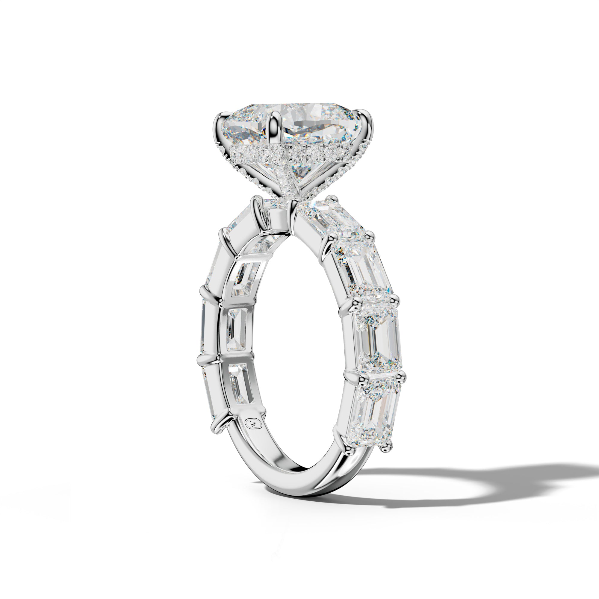 Adriana Cushion Diamond Engagement Ring With East West Emerald Cut Side Stones