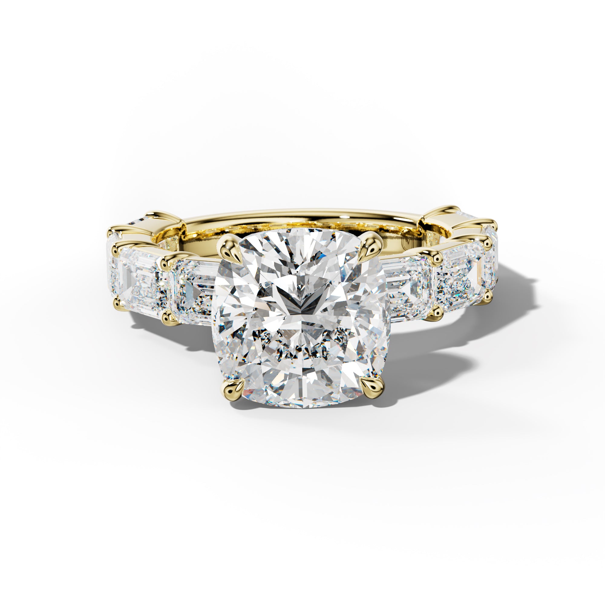 Adriana Cushion Diamond Engagement Ring With East West Emerald Cut Side Stones