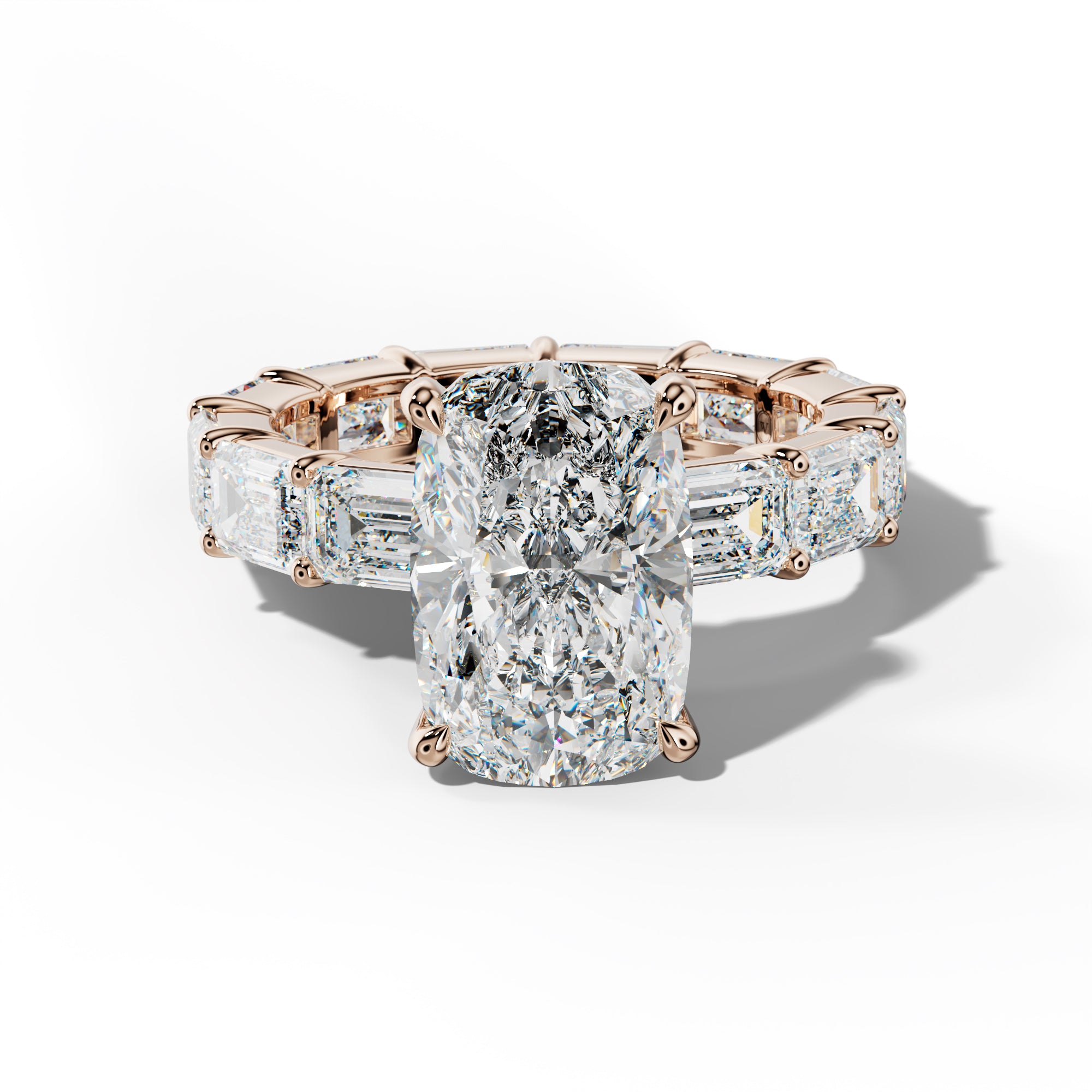 Romina Elongated Cushion Diamond Engagement Ring With East West Emerald Cut Side Stones