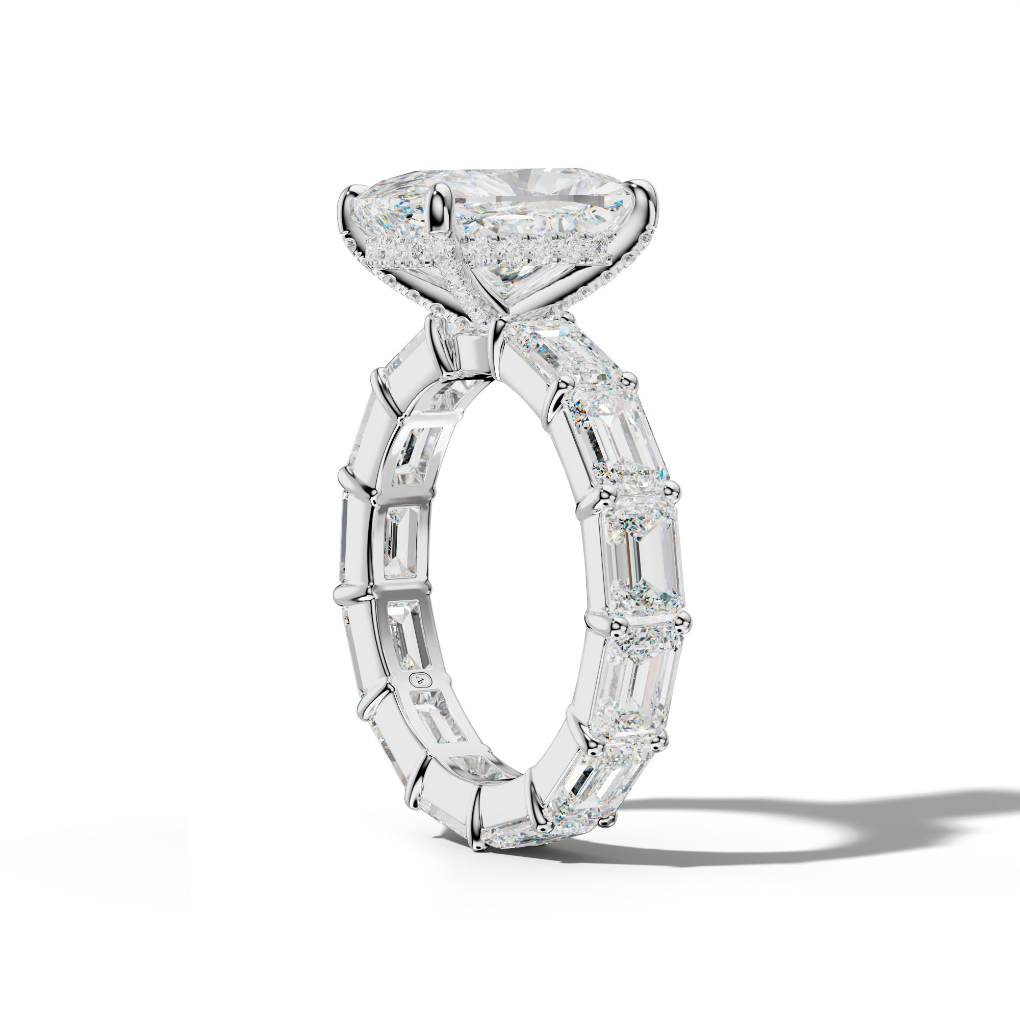 Romina Elongated Cushion Diamond Engagement Ring With East West Emerald Cut Side Stones