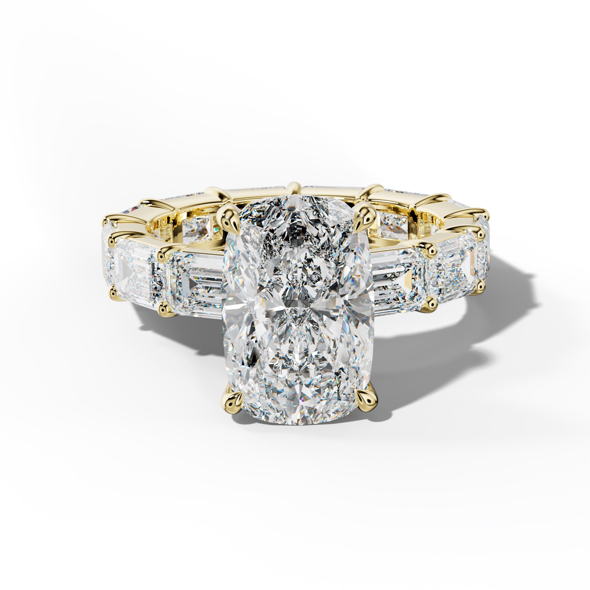 Romina Elongated Cushion Diamond Engagement Ring With East West Emerald Cut Side Stones
