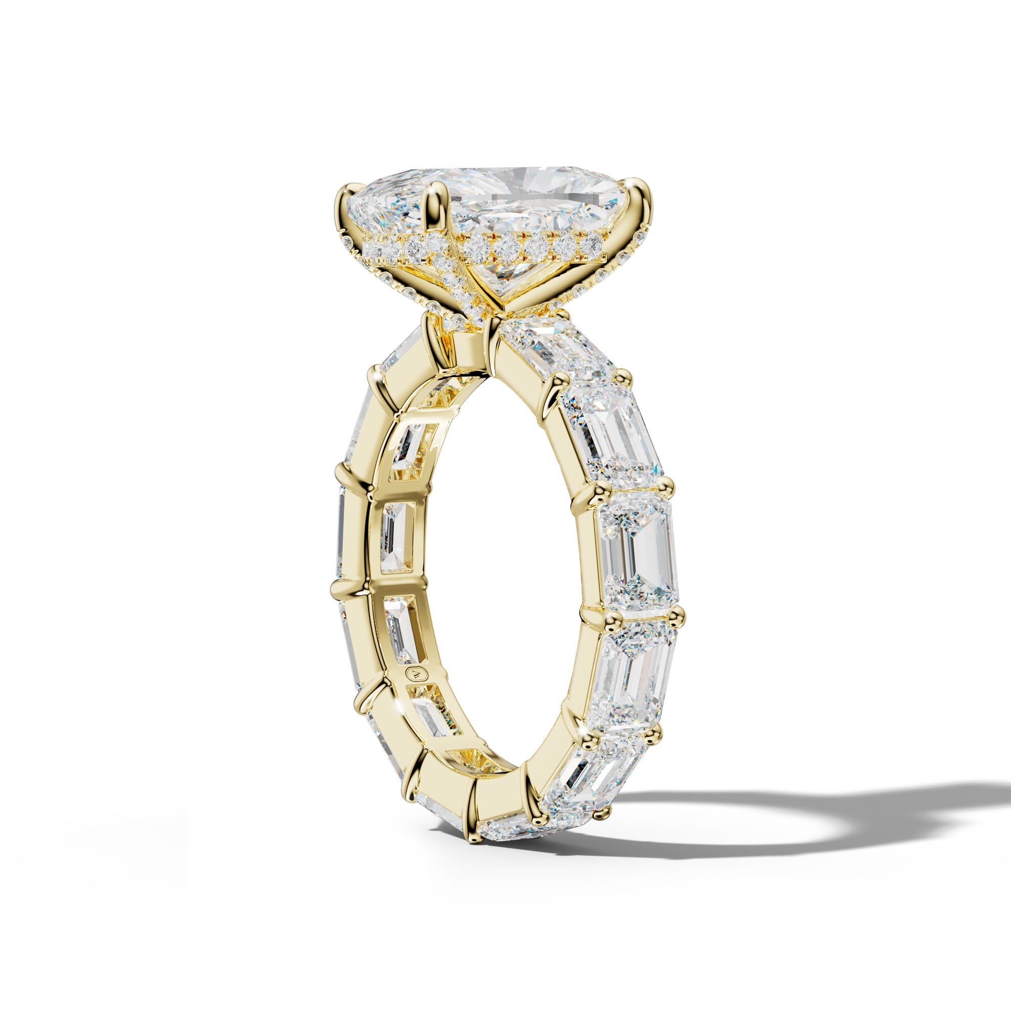 Romina Elongated Cushion Diamond Engagement Ring With East West Emerald Cut Side Stones