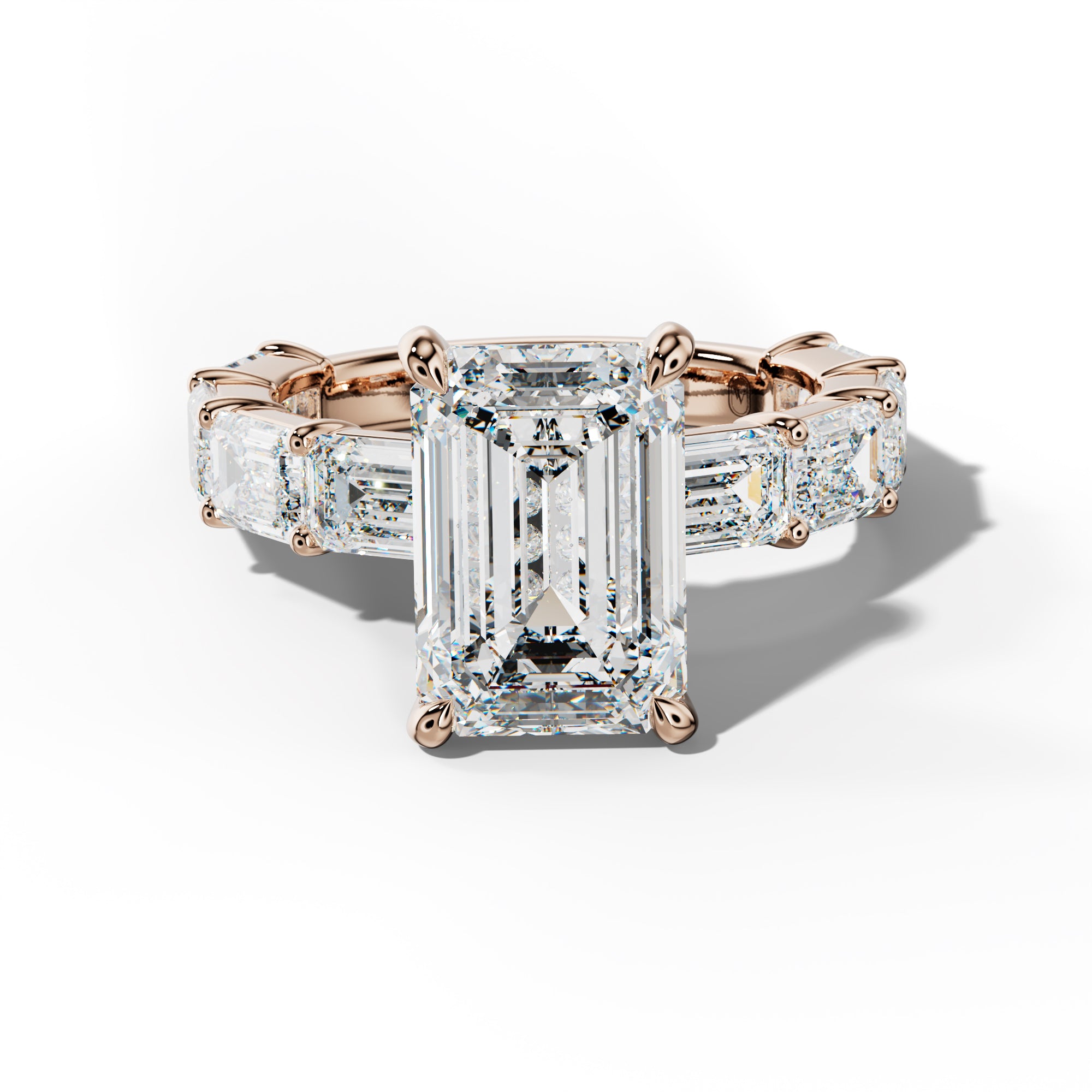 Adriana Emerald Cut Diamond Engagement Ring With East West Emerald Cut Side Stones