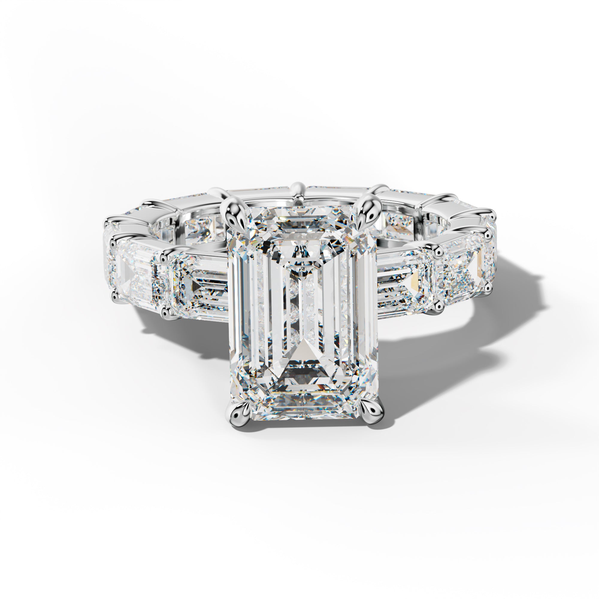 Romina Emerald Cut Engagement Ring With East West Emerald Cut Side Stones