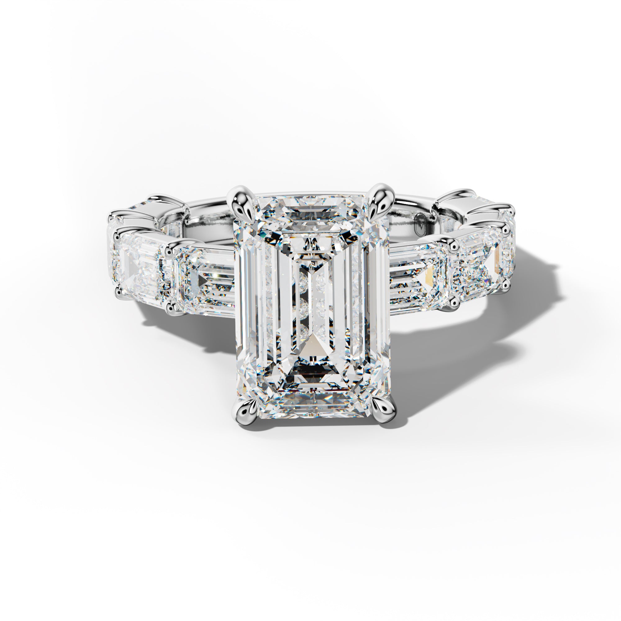 Adriana Emerald Cut Diamond Engagement Ring With East West Emerald Cut Side Stones