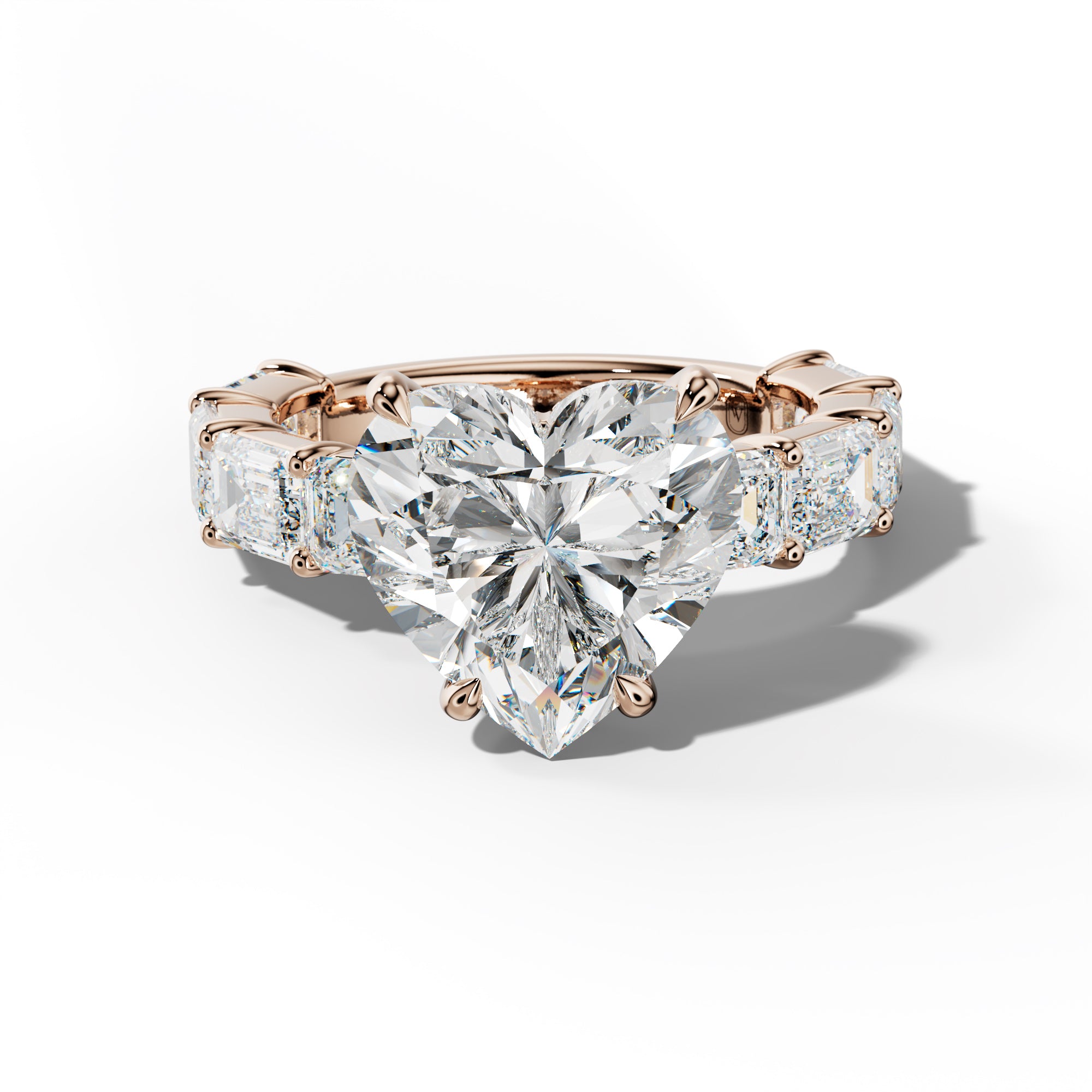 Adriana Heart Diamond Engagement Ring With East West Emerald Cut Side Stones