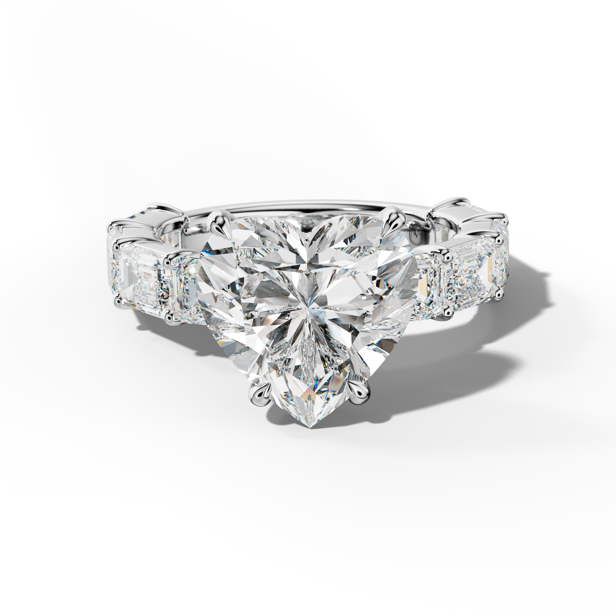 Adriana Heart Diamond Engagement Ring With East West Emerald Cut Side Stones