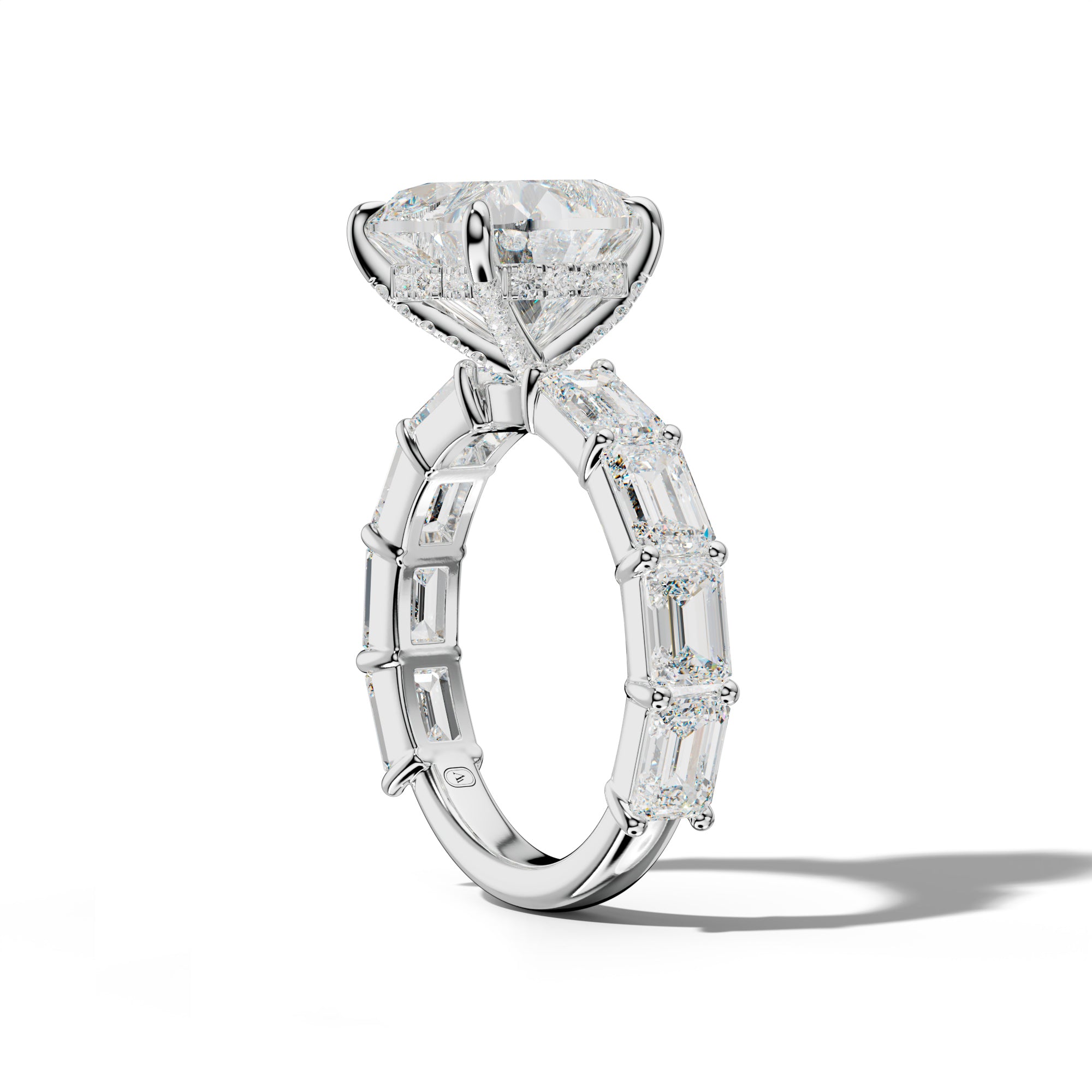 Adriana Heart Diamond Engagement Ring With East West Emerald Cut Side Stones