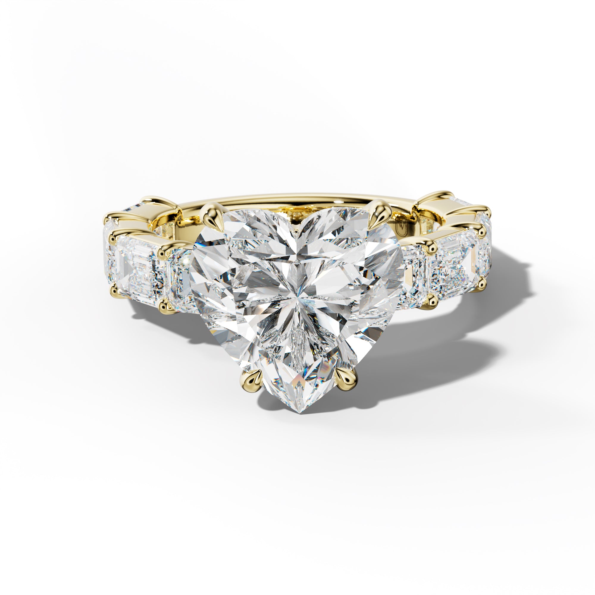 Adriana Heart Diamond Engagement Ring With East West Emerald Cut Side Stones