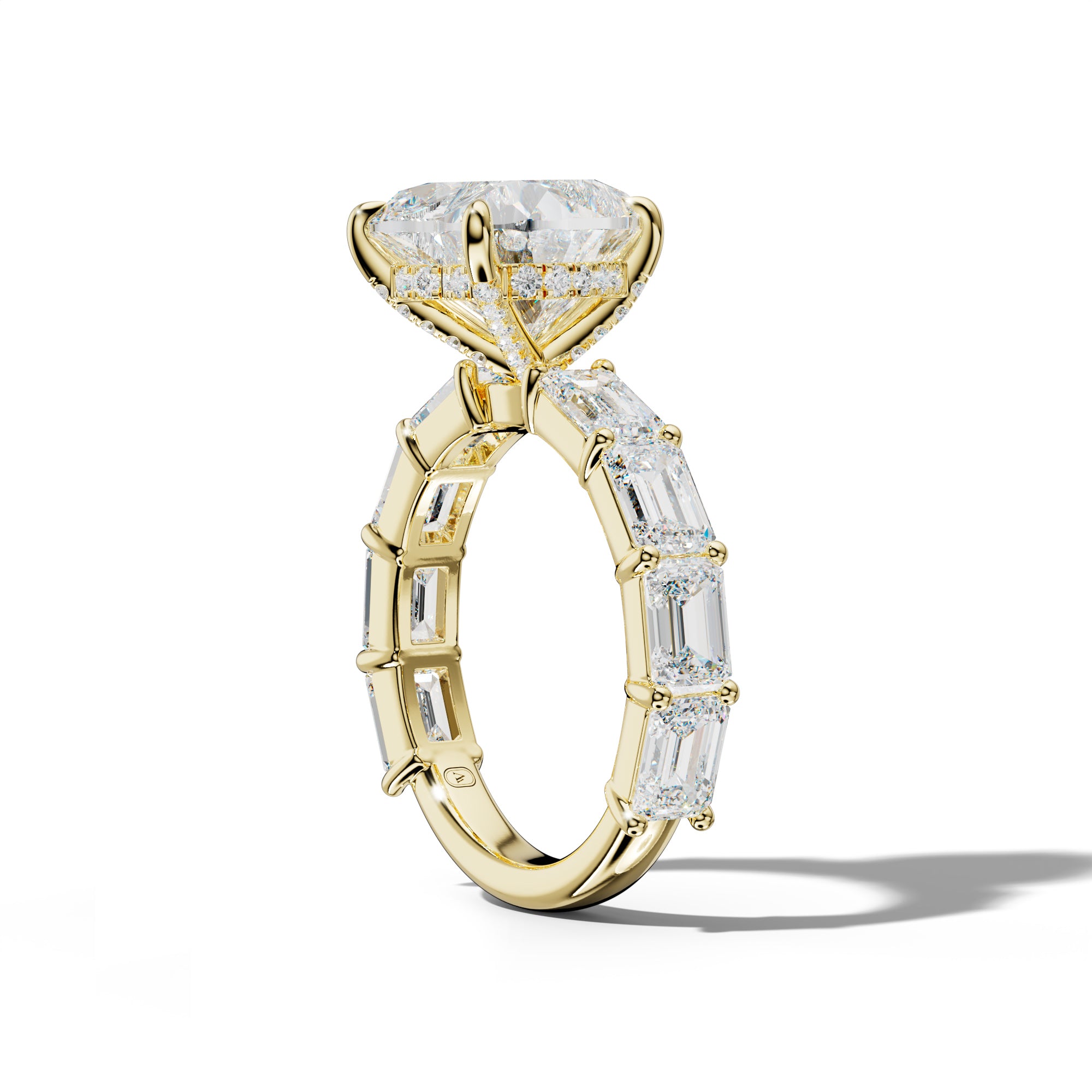 Adriana Heart Diamond Engagement Ring With East West Emerald Cut Side Stones