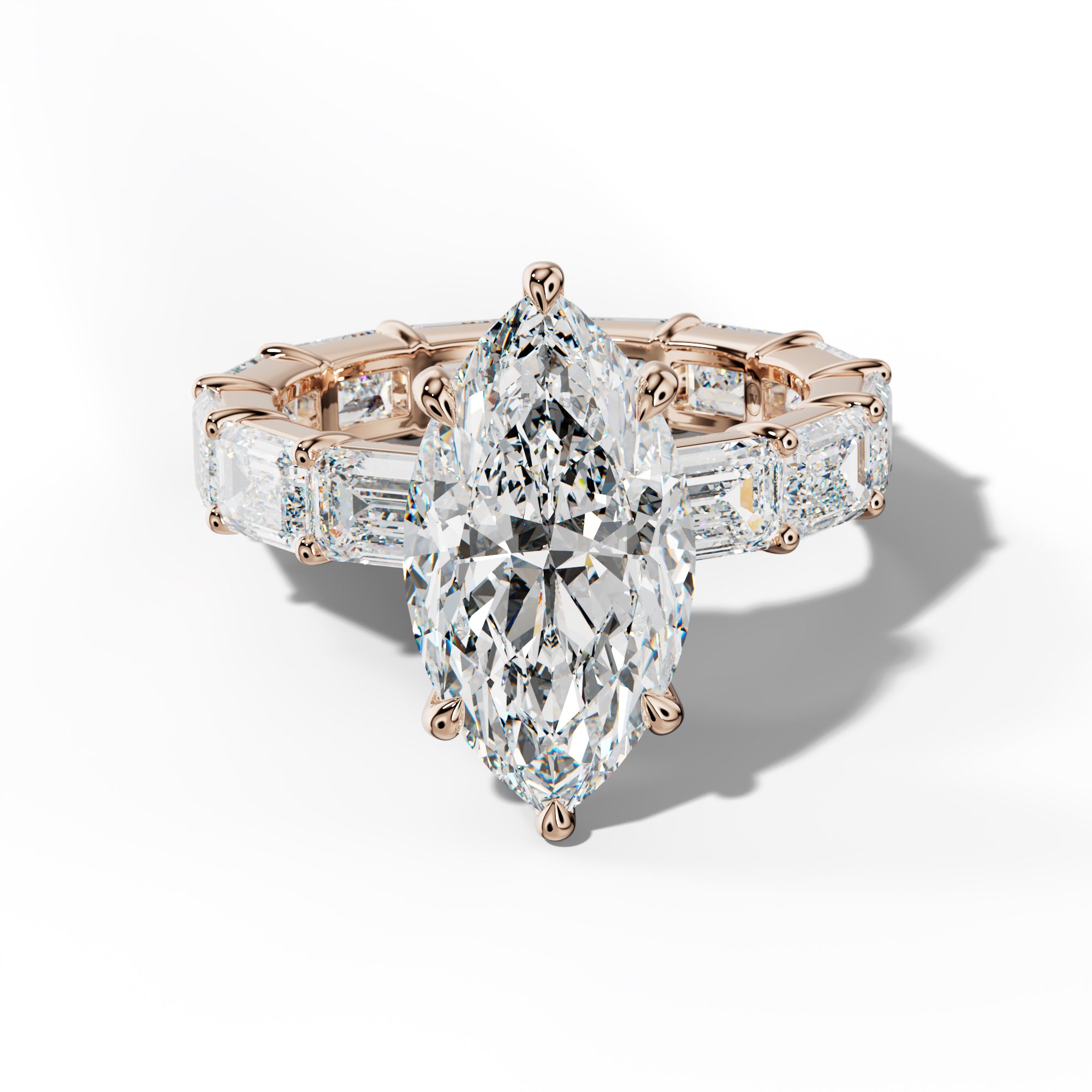Romina Marquise Diamond Engagement Ring With East West Emerald Cut Side Stones