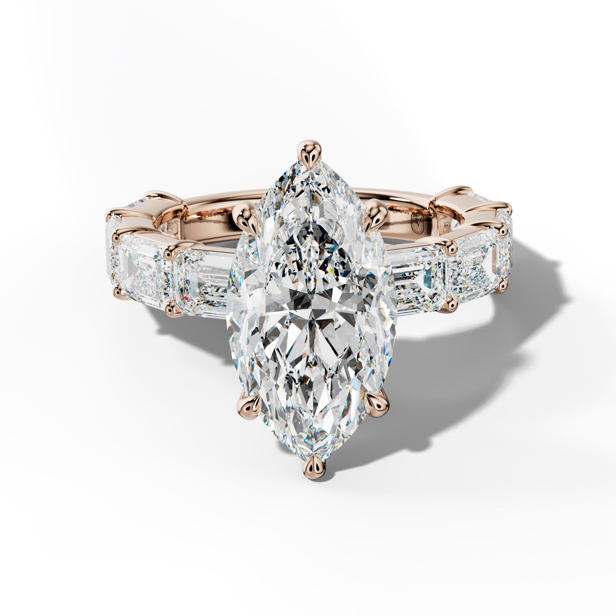 Adriana Marquise Diamond Engagement Ring With East West Emerald Cut Side Stones