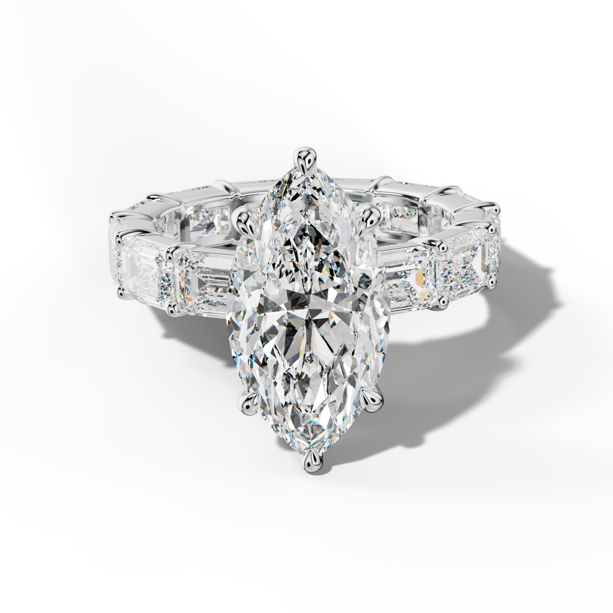 Romina Marquise Diamond Engagement Ring With East West Emerald Cut Side Stones