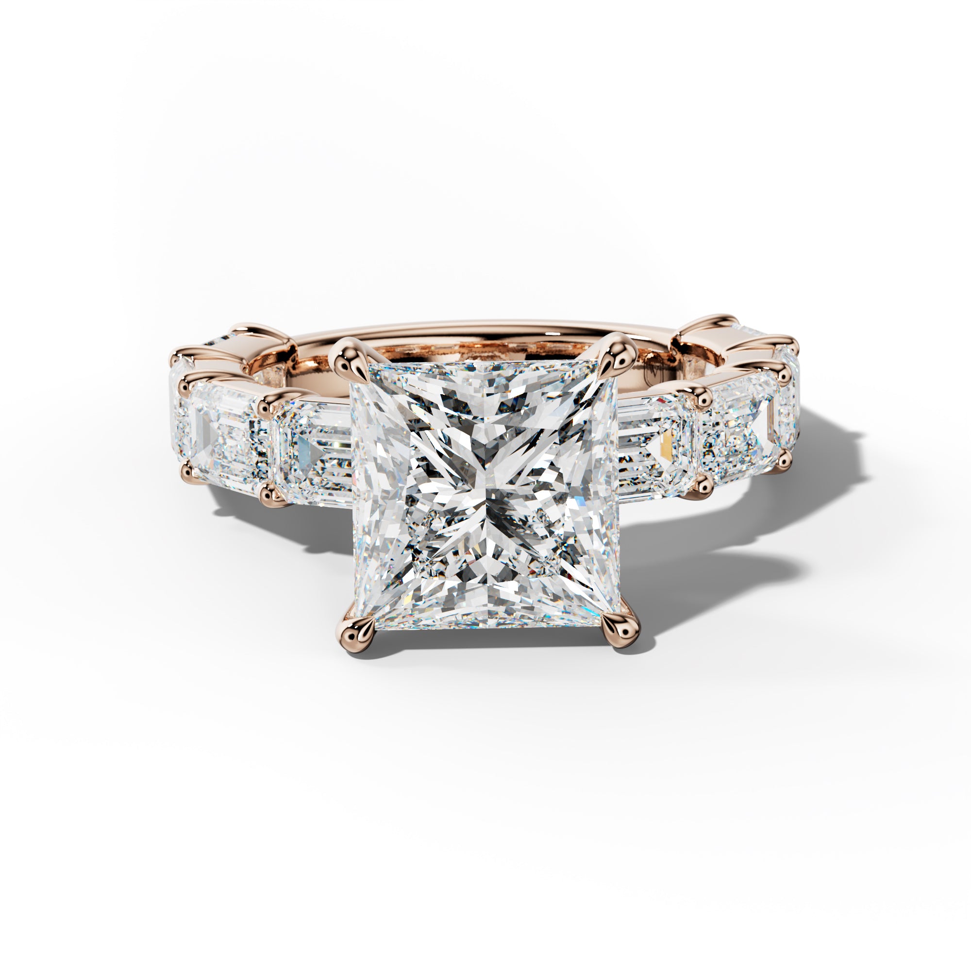 Adriana Princess Cut Engagement Ring With East West Emerald Cut Side Stones