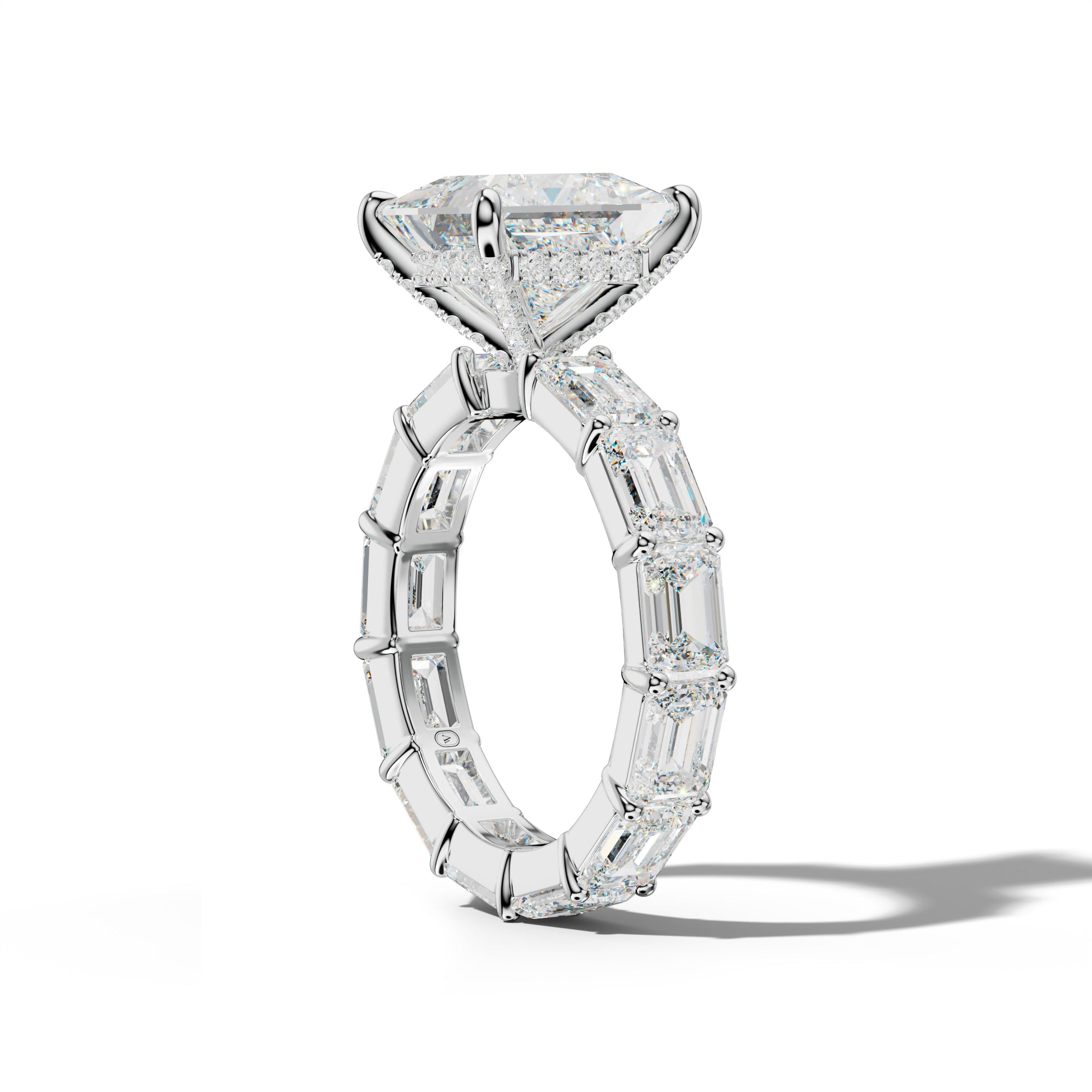 Romina Princess Cut Engagement Ring With East West Emerald Cut Side Stones