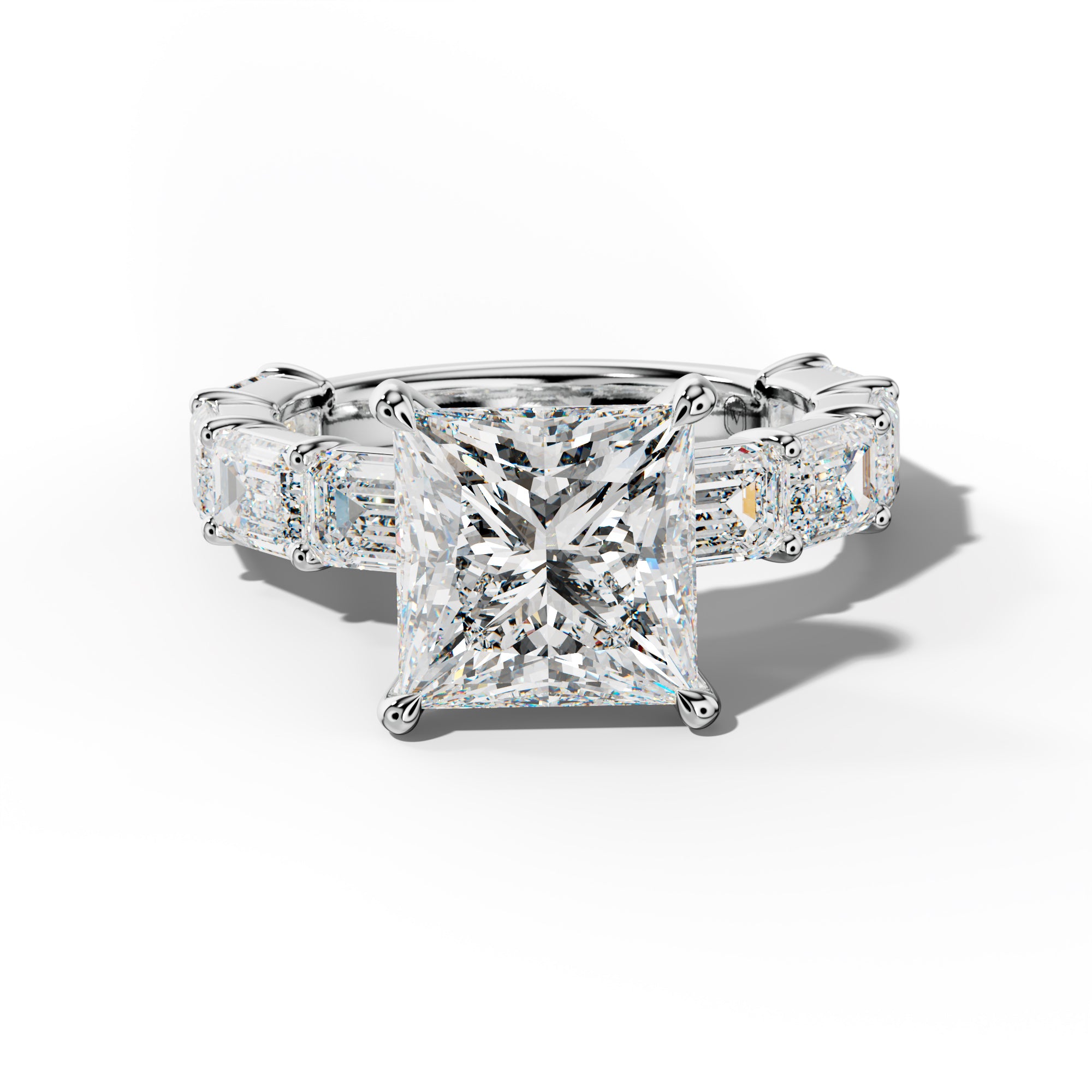 Adriana Princess Cut Engagement Ring With East West Emerald Cut Side Stones