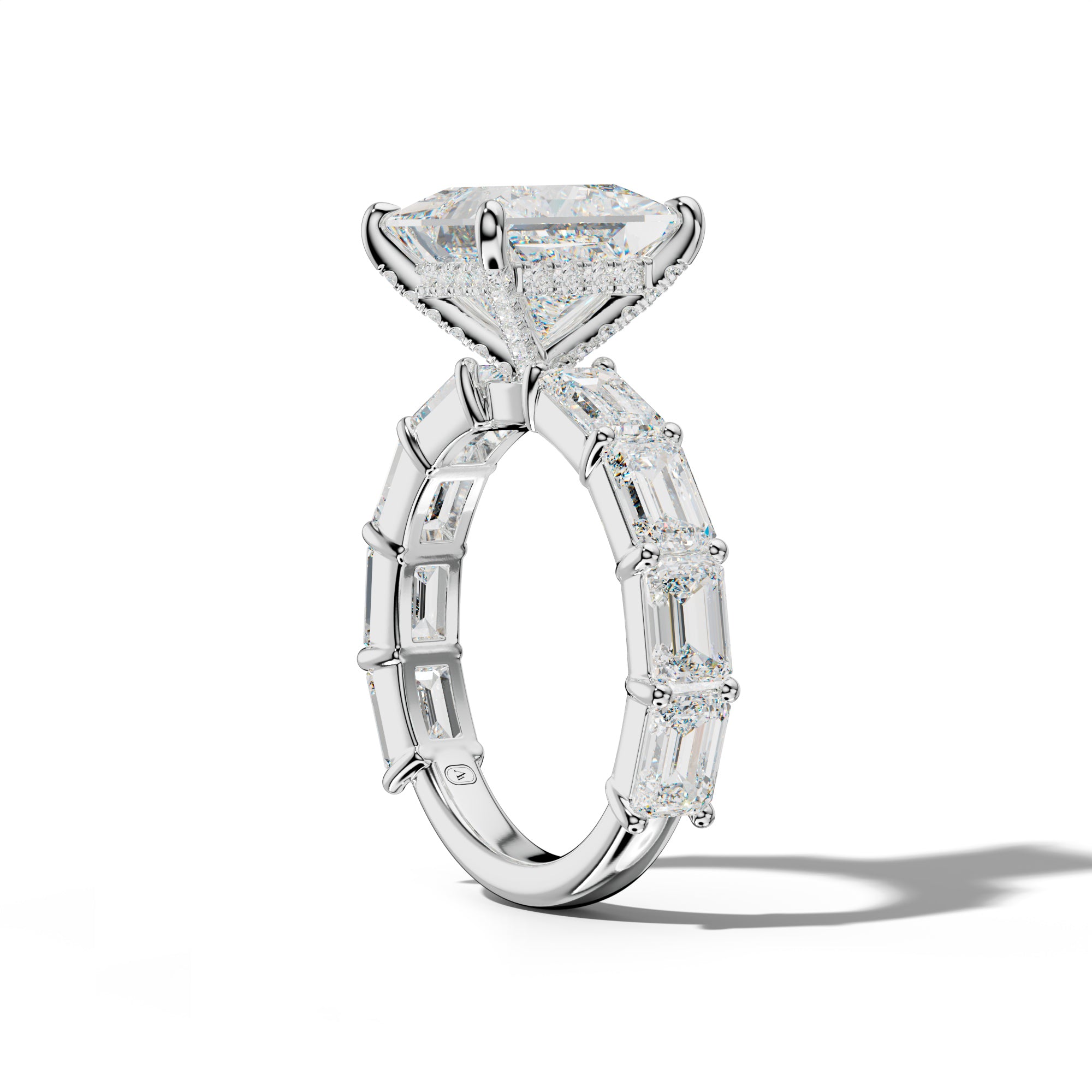 Adriana Princess Cut Engagement Ring With East West Emerald Cut Side Stones