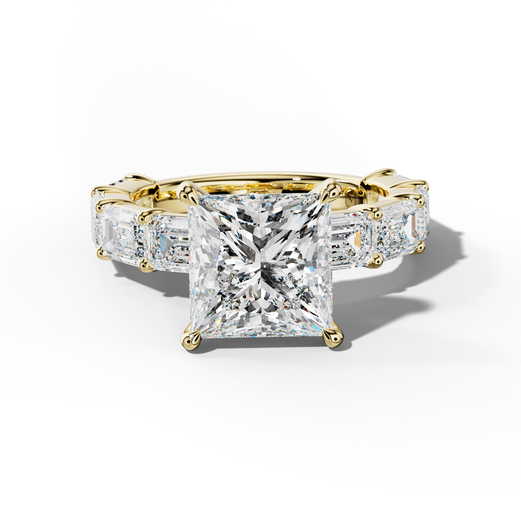 Adriana Princess Cut Engagement Ring With East West Emerald Cut Side Stones