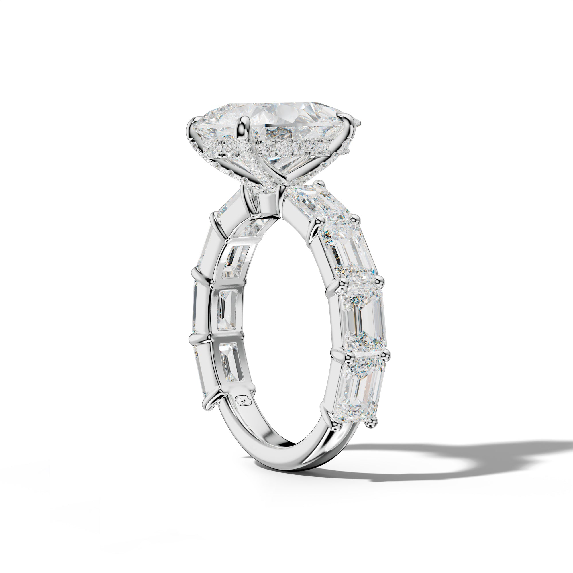 Adriana Pear Shape Engagement Ring With East West Emerald Cut Side Stones